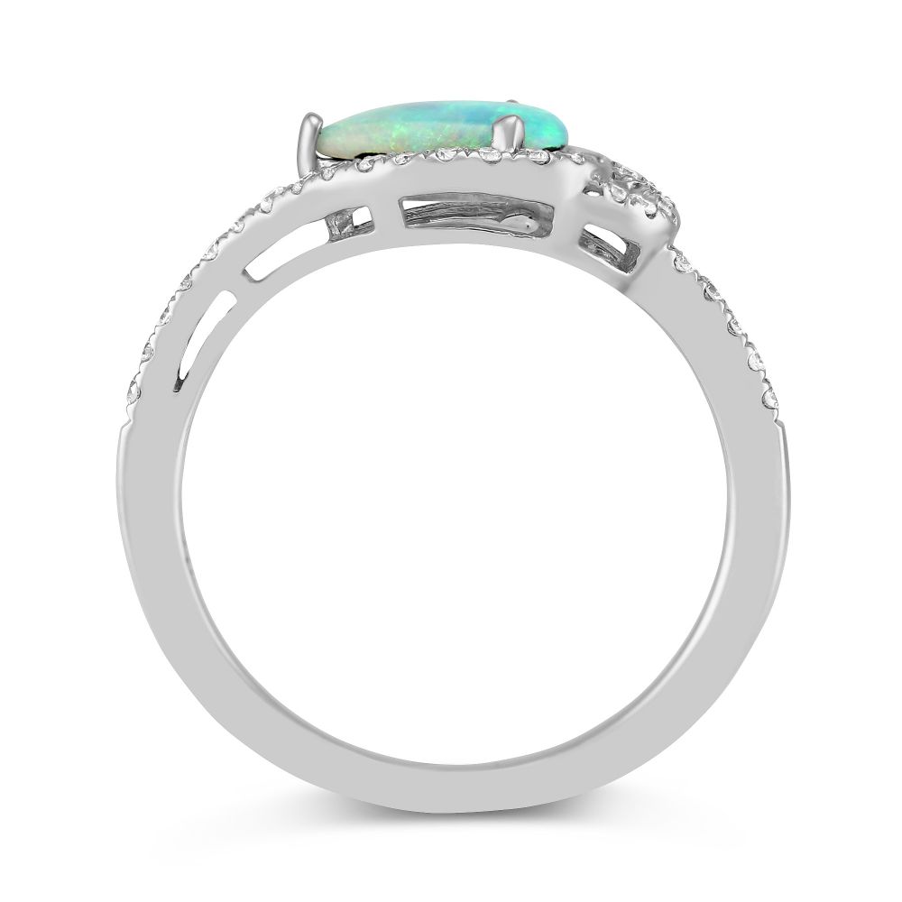 14K White Gold Pear Shaped Opal & Diamond Ring