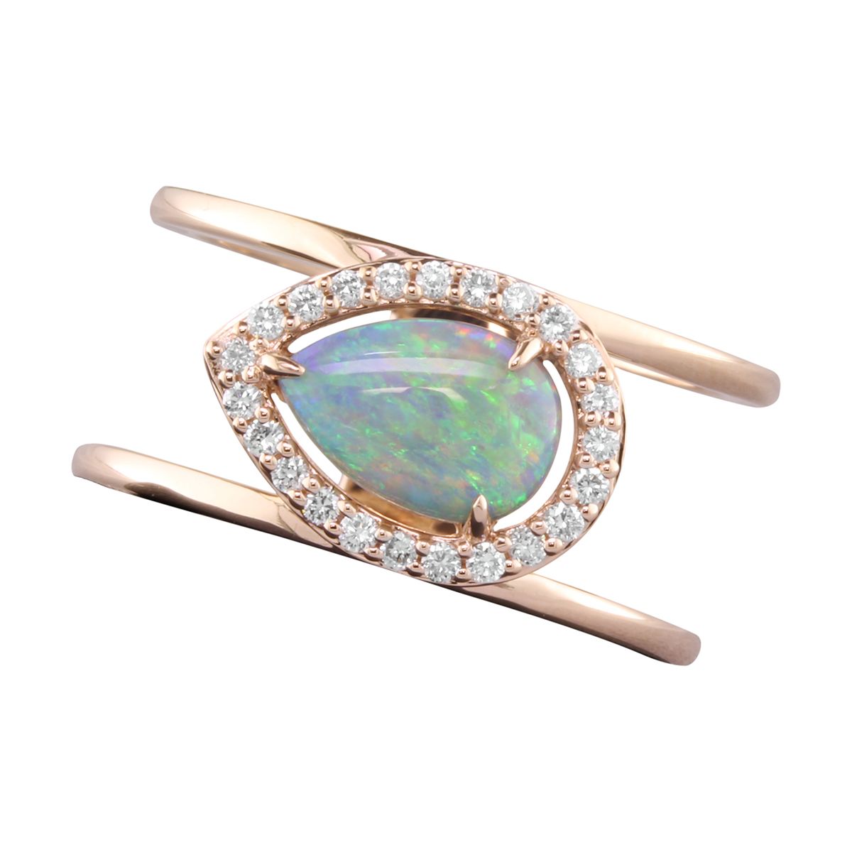 14K Rose Gold Pear Shaped Opal & Diamond Halo Split Ring Borsheims