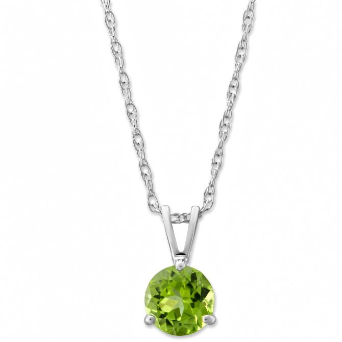 Round Peridot Solitaire 6 mm Pendant in 