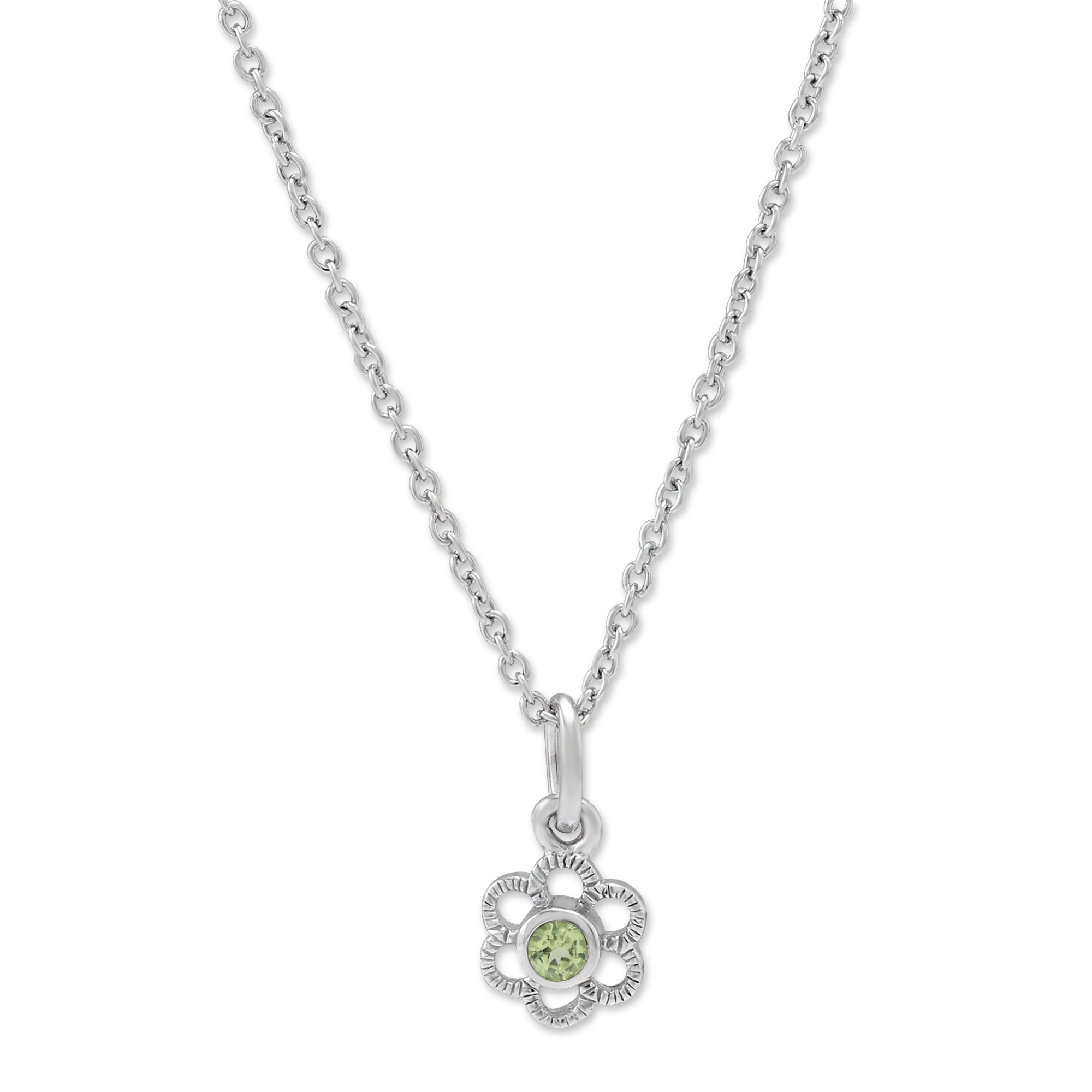 Child's Peridot Flower Pendant in Sterling Silver, 15