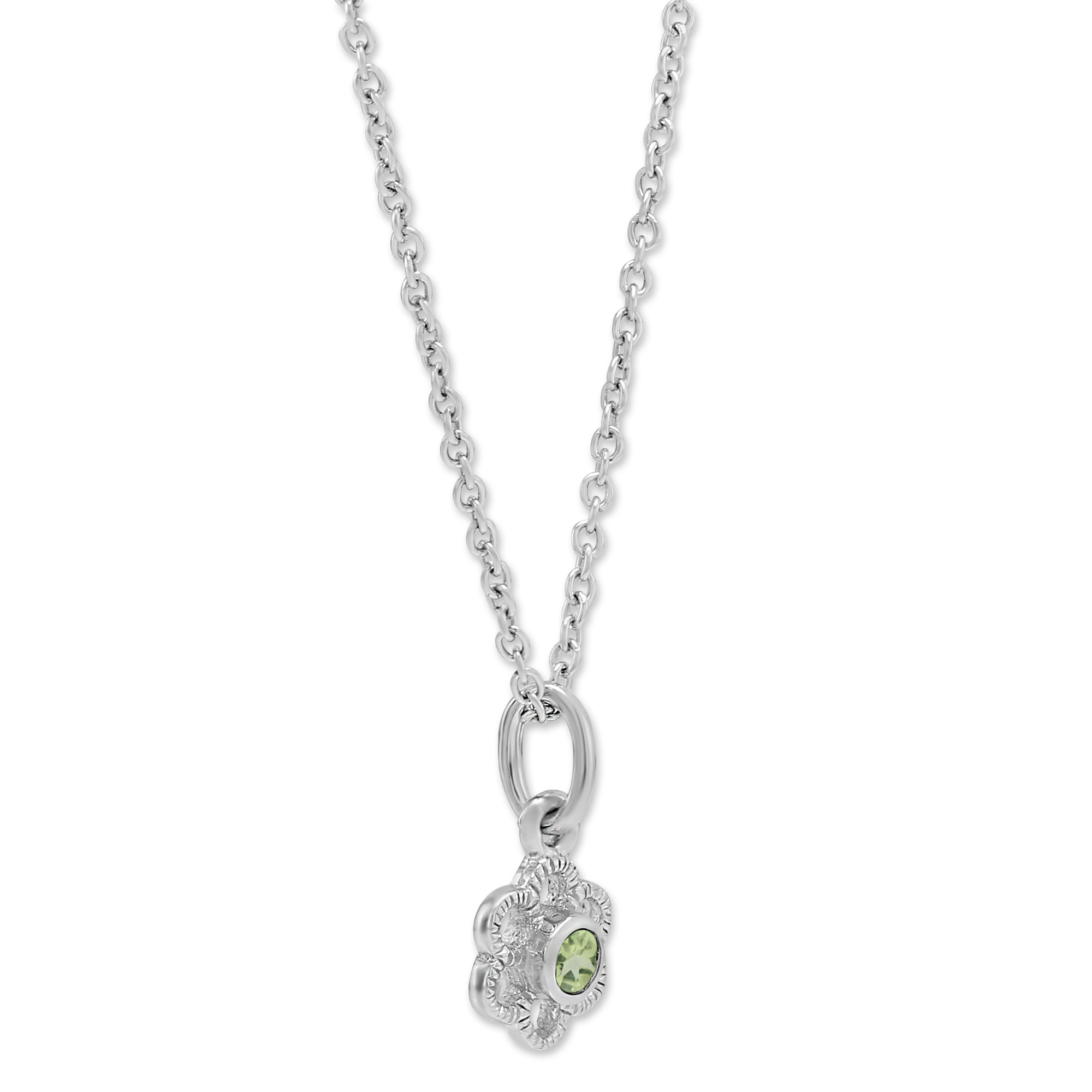 Child's Peridot Flower Pendant in Sterling Silver, 15