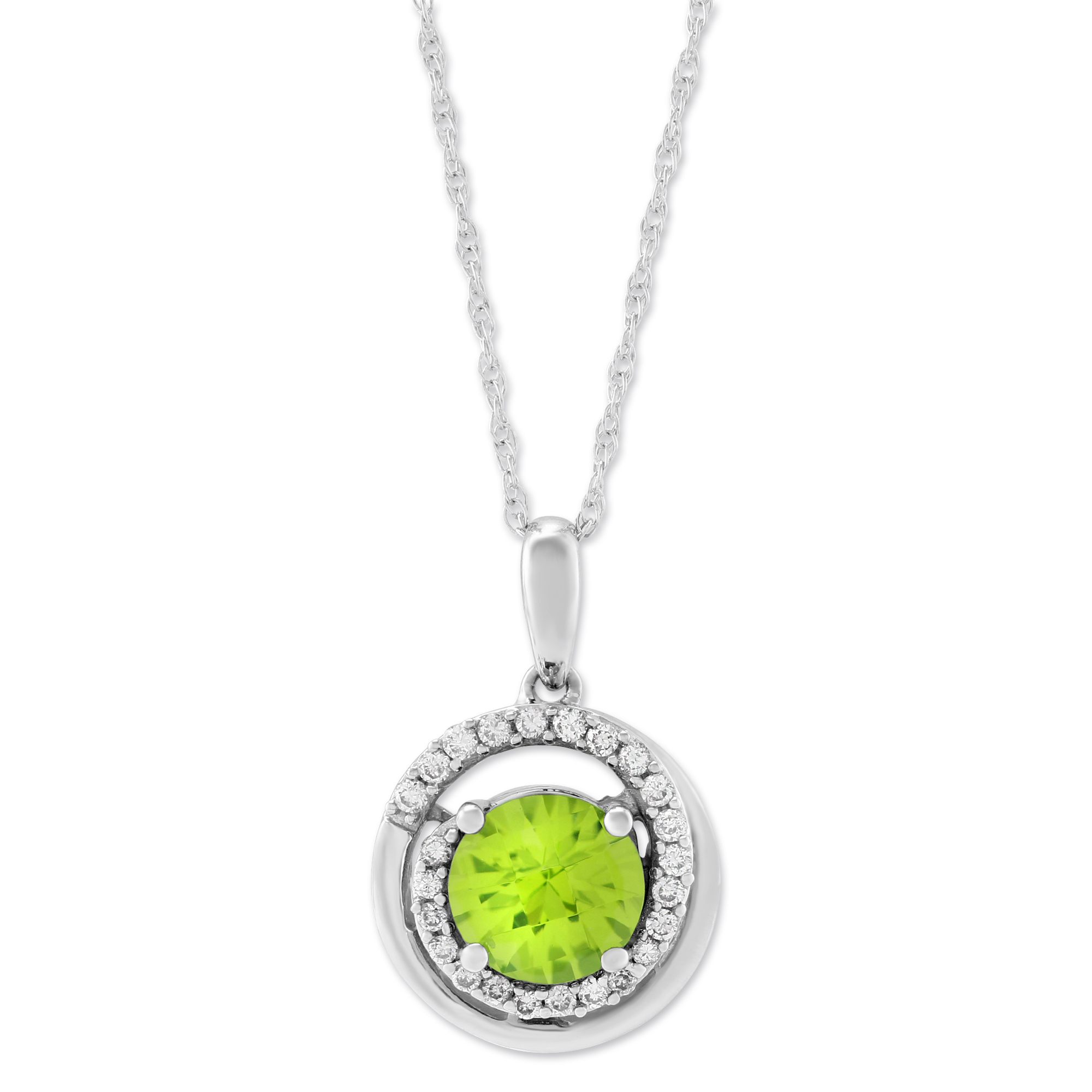 14K White Gold Peridot & Diamond Swirl Pendant, 18