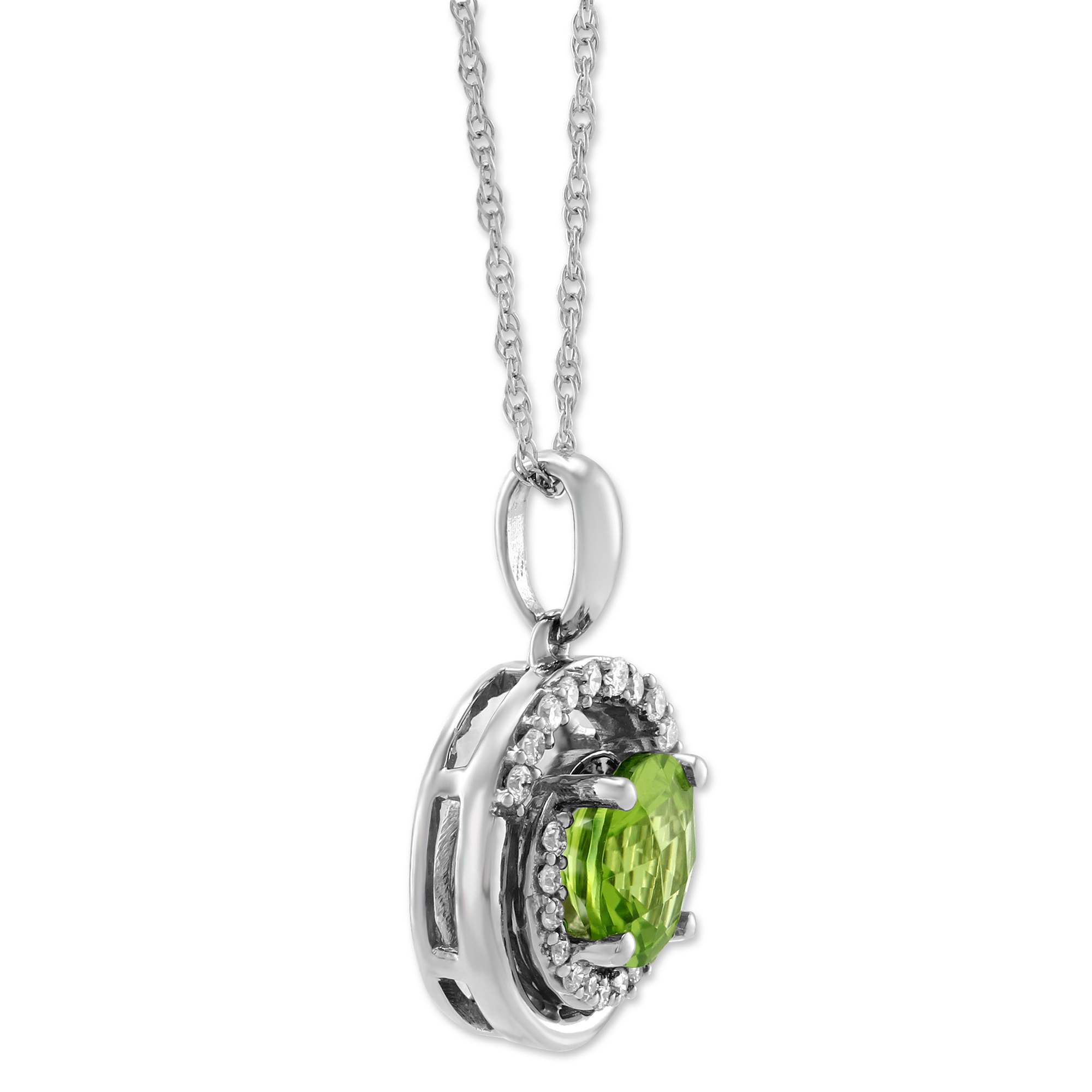 14K White Gold Peridot & Diamond Swirl Pendant, 18