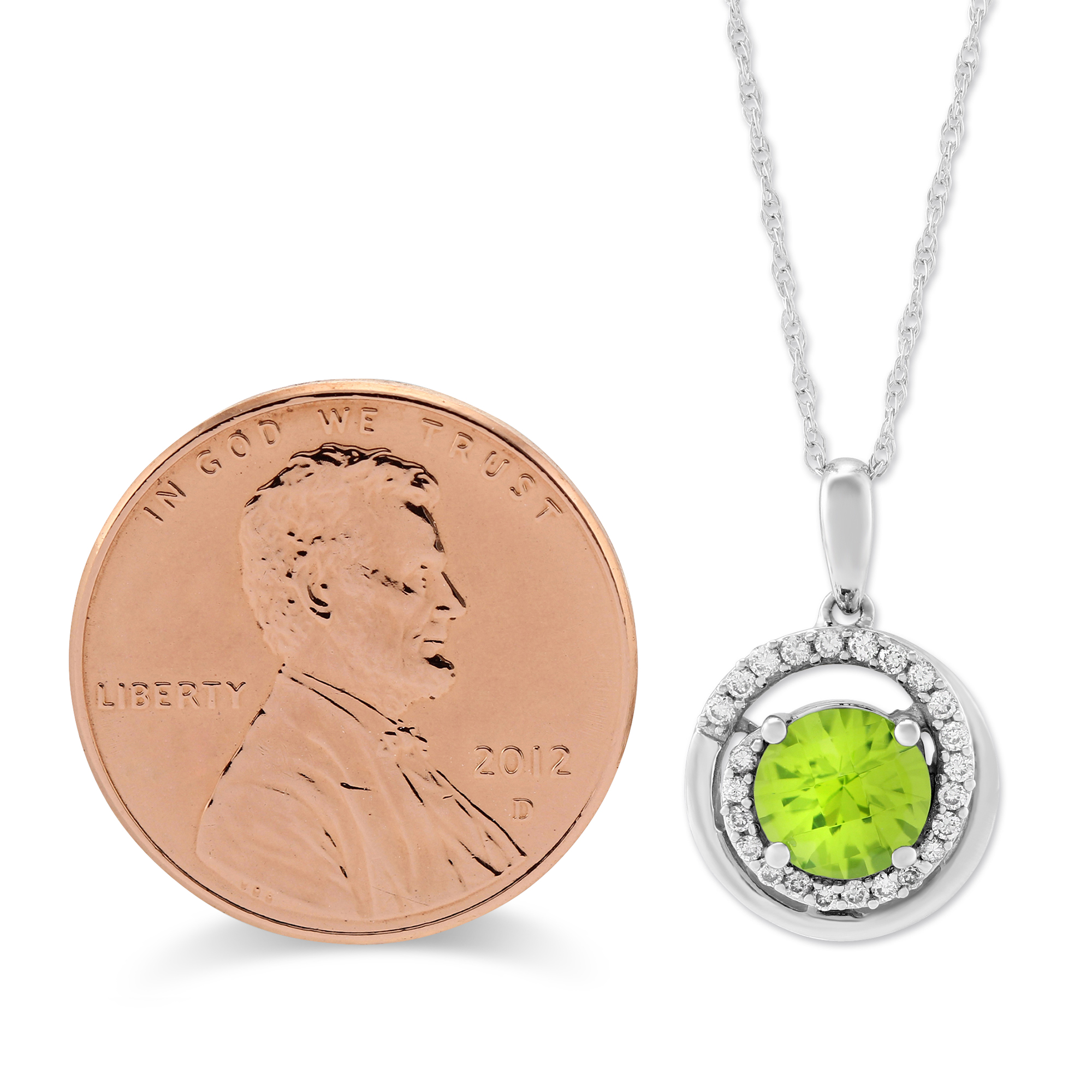 14K White Gold Peridot & Diamond Swirl Pendant, 18