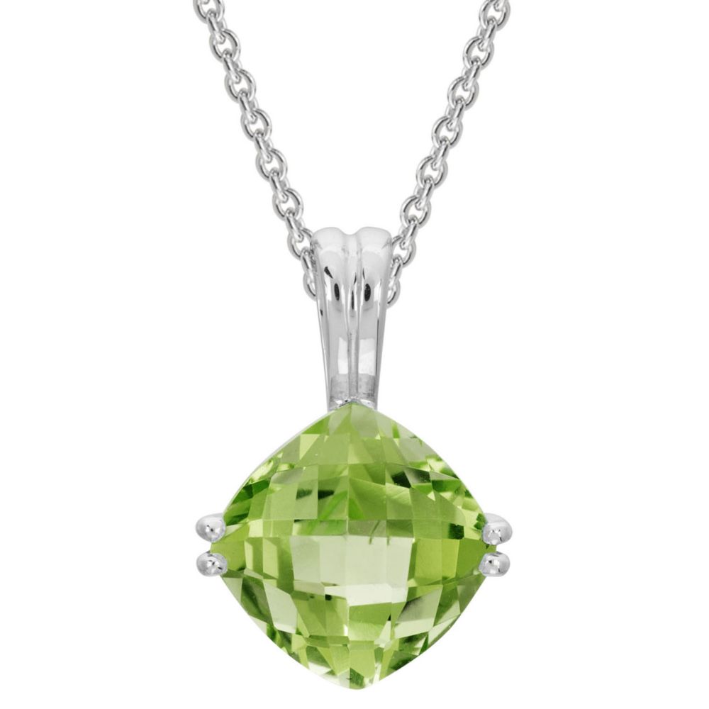 Checkerboard Cushion Peridot Pendant in White Gold, 18