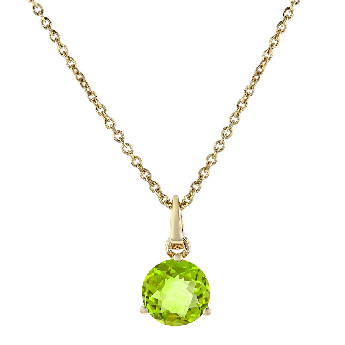 14K Yellow Gold Round Peridot Solitaire Pendant, 18