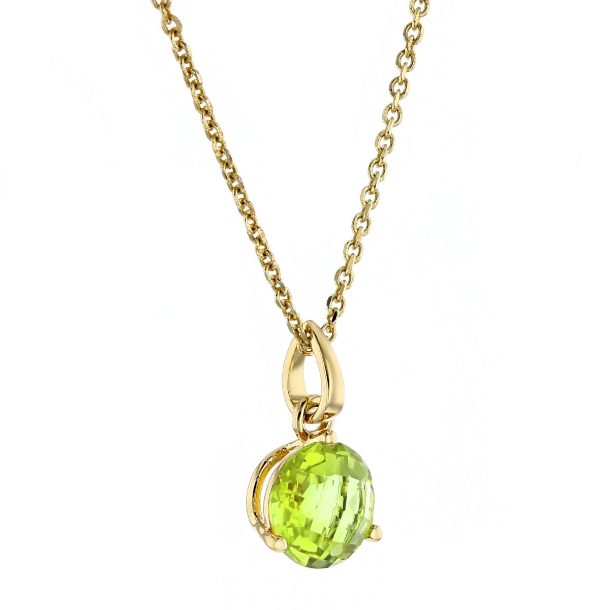 14K Yellow Gold Round Peridot Solitaire Pendant, 18