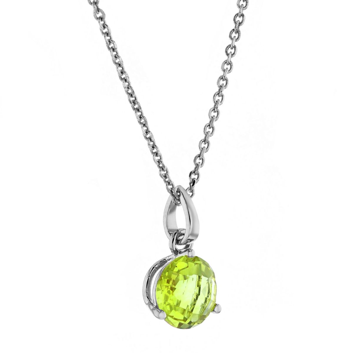 Round Peridot Solitaire Pendant in White Gold, 18