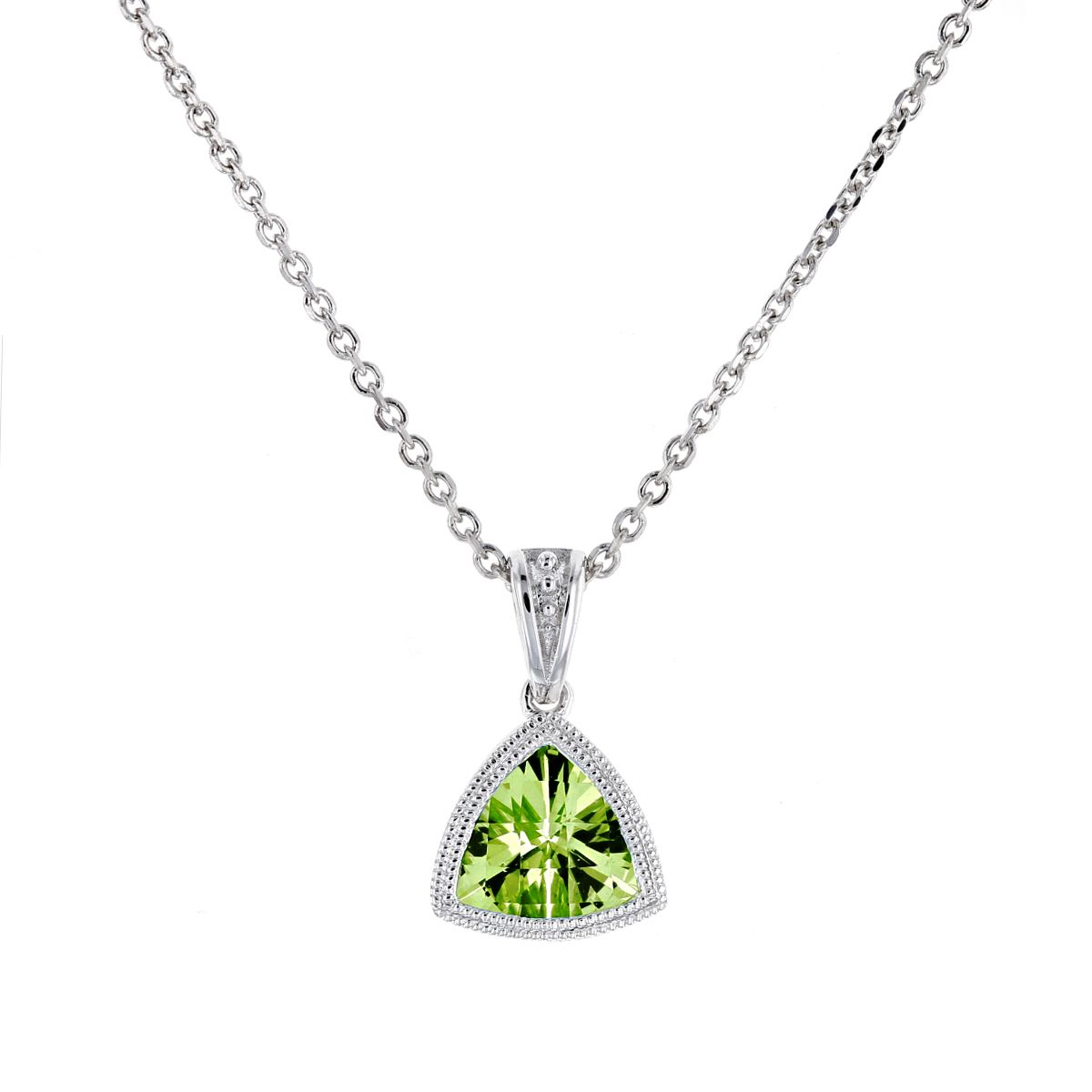 Checkerboard Trillion Peridot Milgrain Bezel Pendant in Yellow Gold, 18