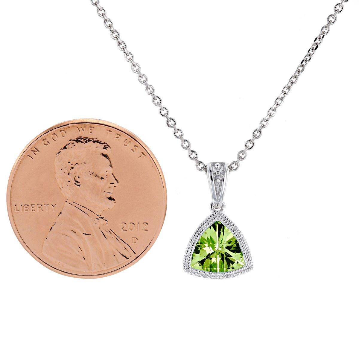 Checkerboard Trillion Peridot Milgrain Bezel Pendant in Yellow Gold, 18