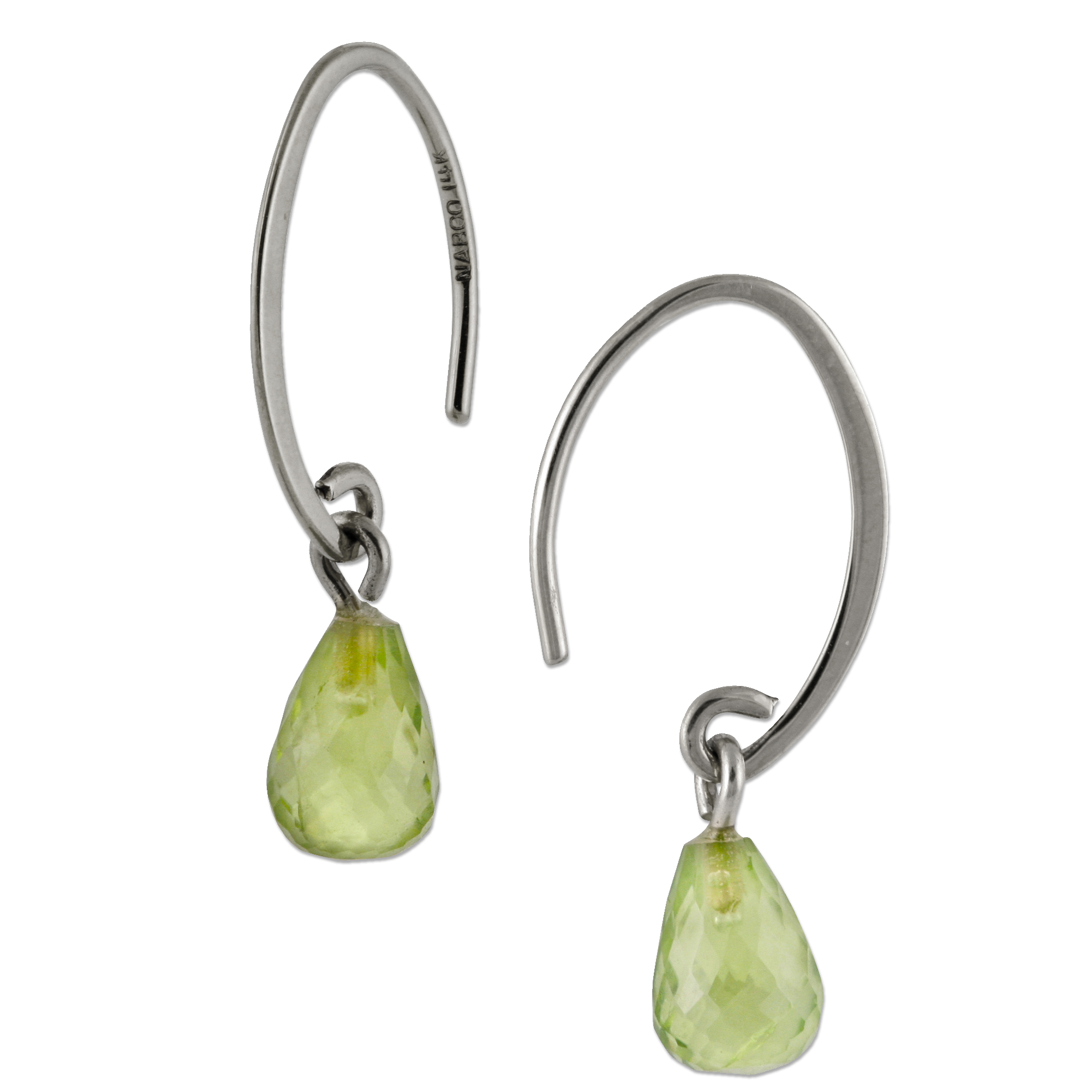 14K White Gold Briolette Peridot Simple Sweep Drop Earrings Borsheims