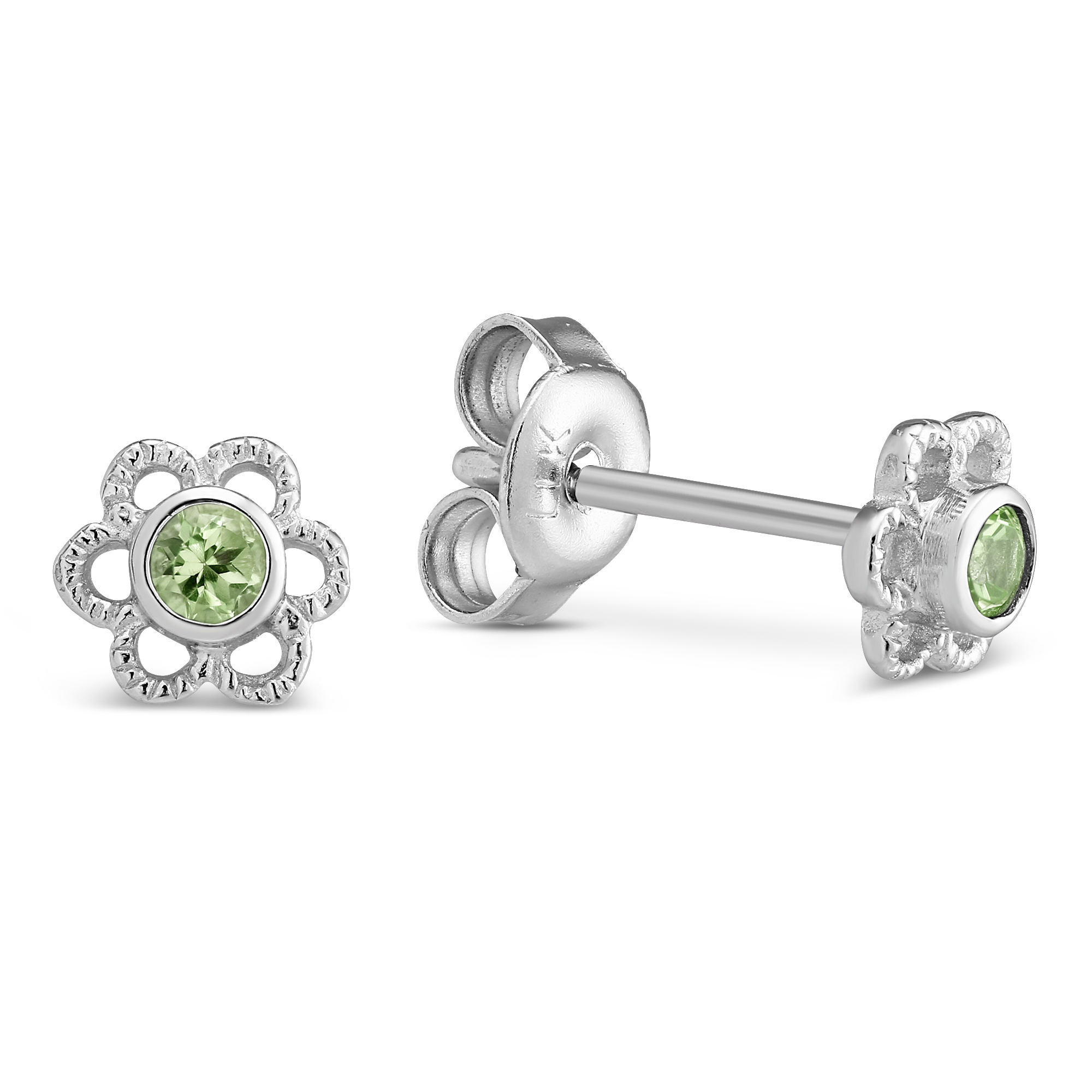 Child's Peridot Flower Earrings in Sterling Silver