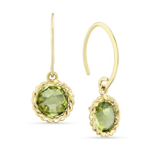 14k Yellow Gold Round Checkerboard Peridot Twisted Bezel Earrings 14k Yellow Gold Round Checkerboard Peridot Twisted Bezel Earrings