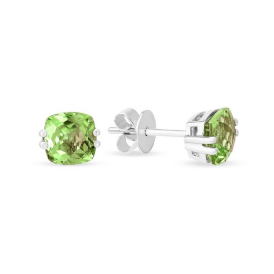 14k White Gold Checkerboard Cushion Peridot Earrings 14k White Gold Checkerboard Cushion Peridot Earrings