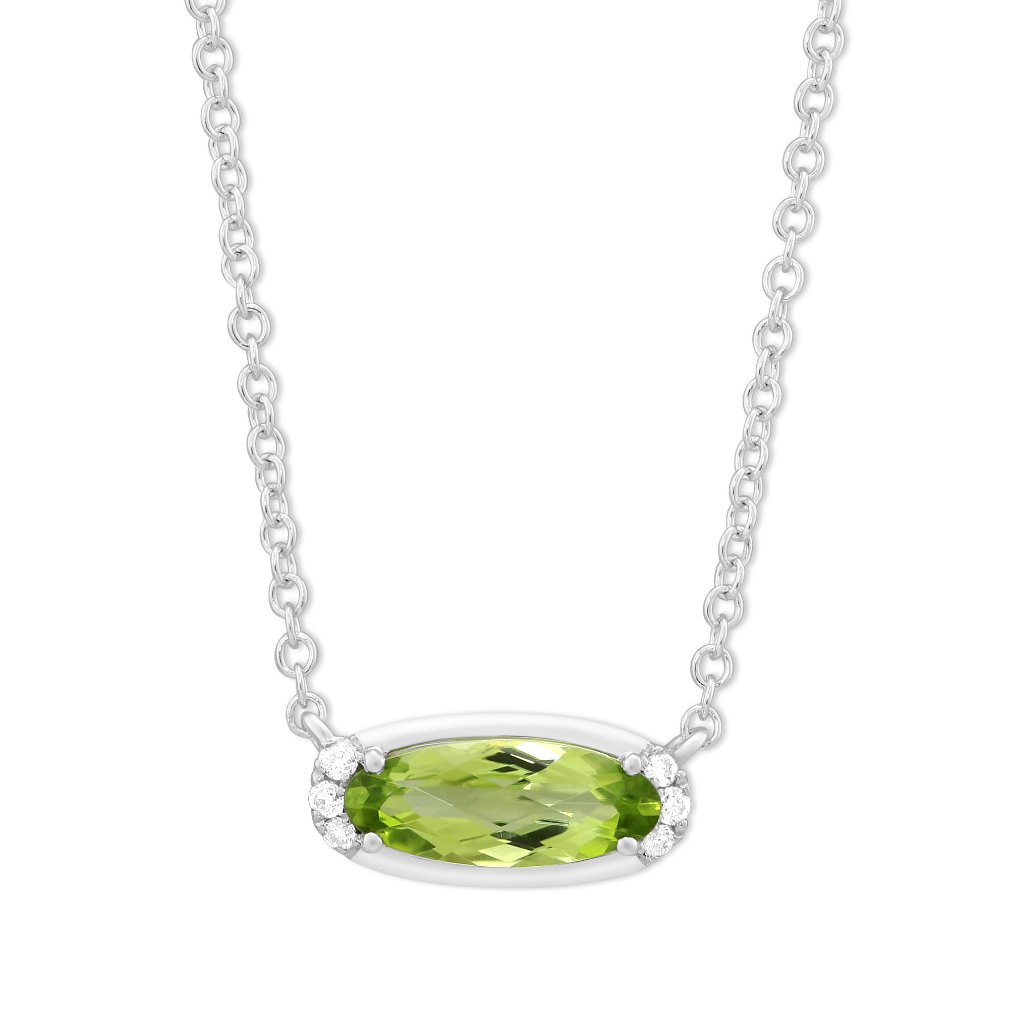 Oval Peridot & Diamond Pendant in White Gold, 18