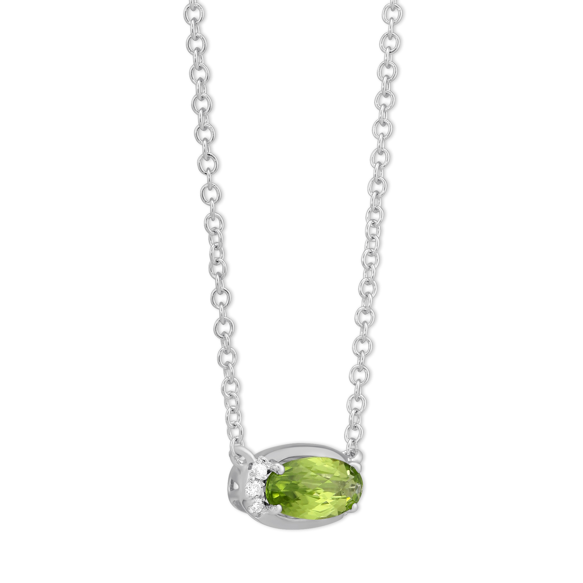 Oval Peridot & Diamond Pendant in White Gold, 18