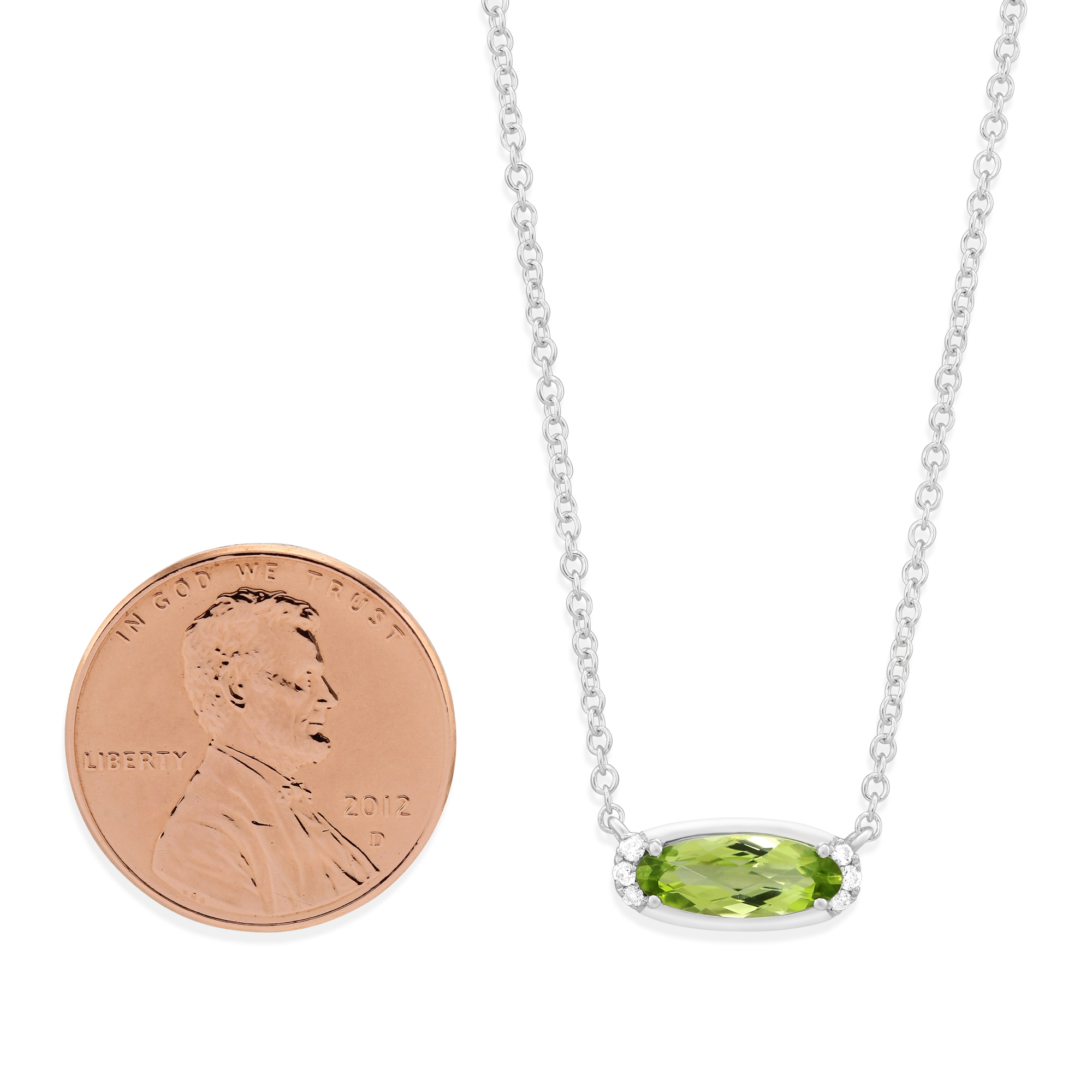 Oval Peridot & Diamond Pendant in White Gold, 18