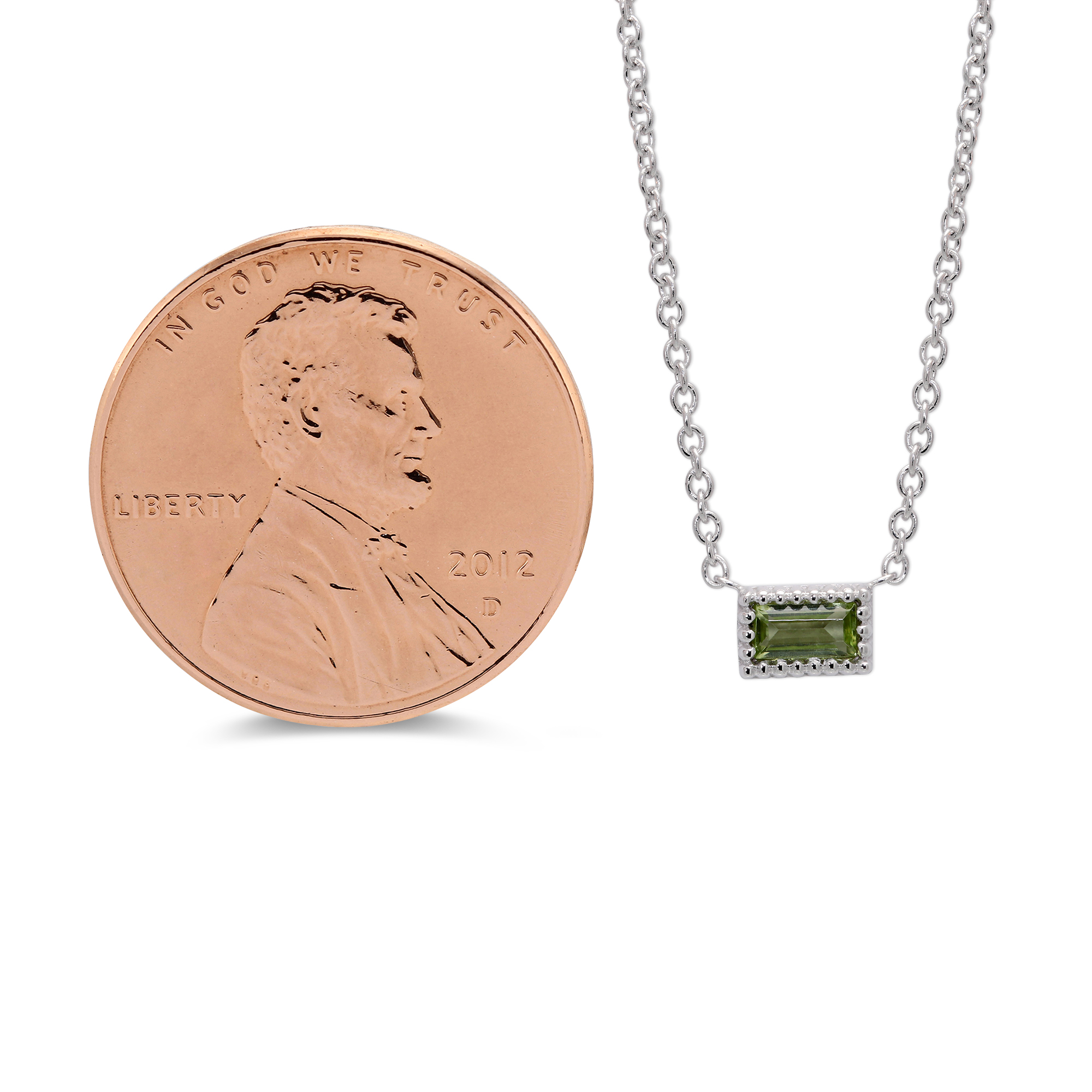 My Story Baguette Peridot Necklace in White Gold, 18