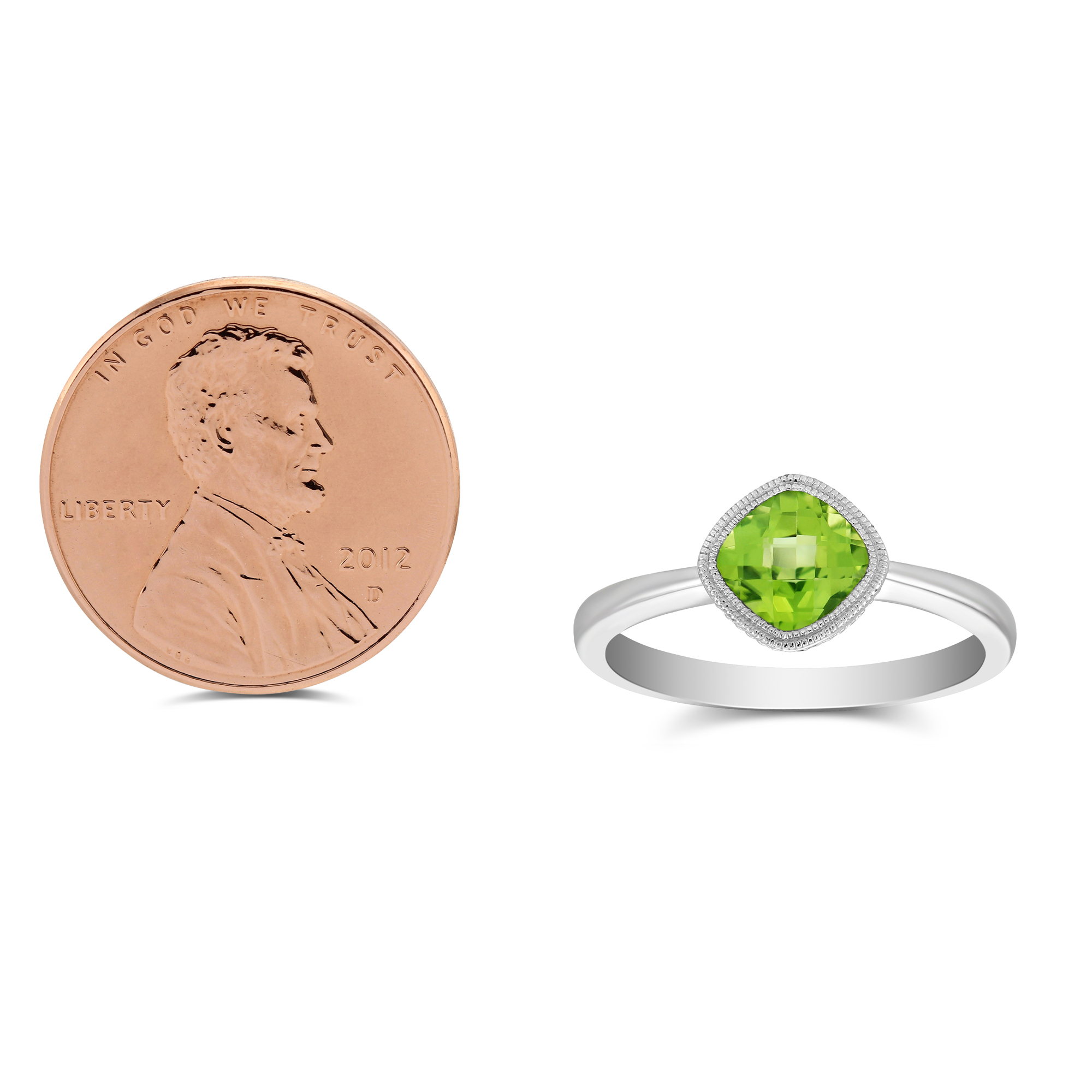 Cushion Checkerboard Peridot Bezel Set Ring in White Gold
