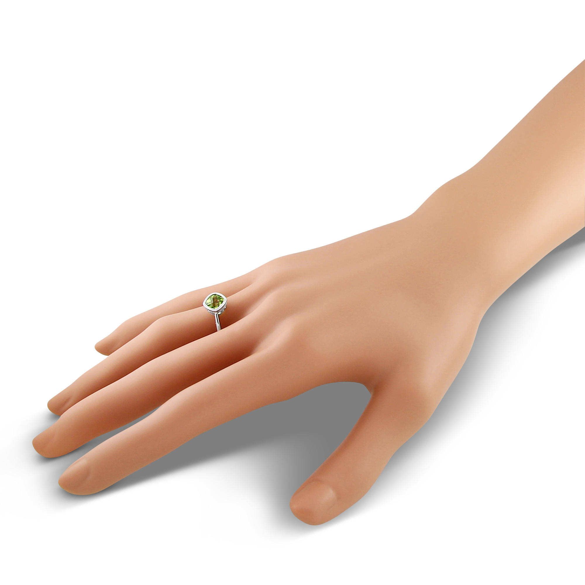 Cushion Checkerboard Peridot Bezel Set Ring in White Gold