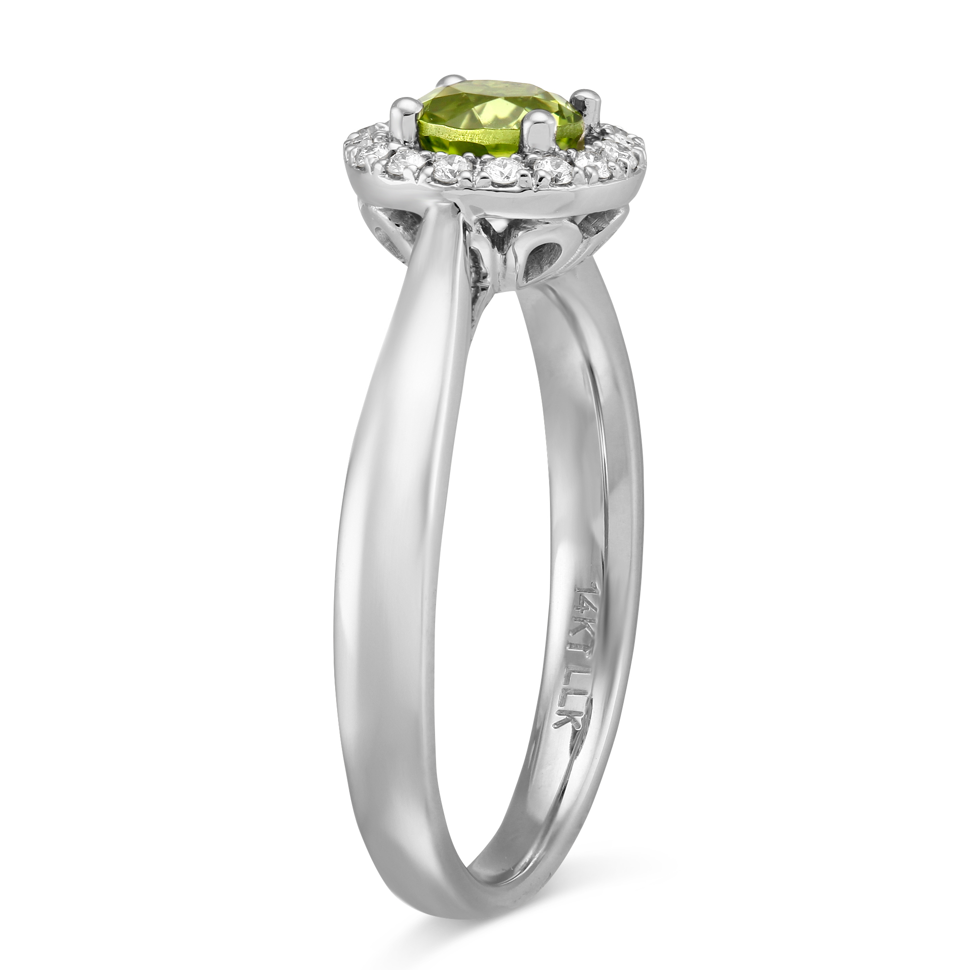 Round Peridot & Diamond Halo Ring in White Gold