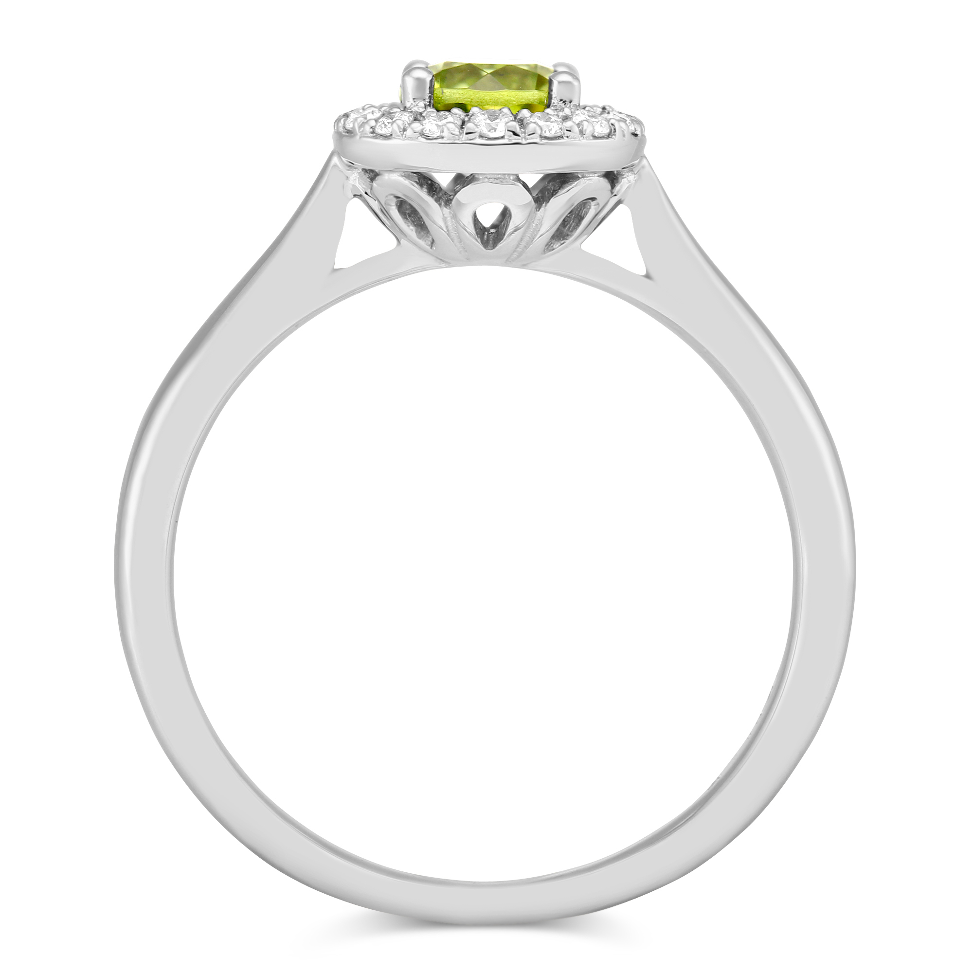 Round Peridot & Diamond Halo Ring in White Gold