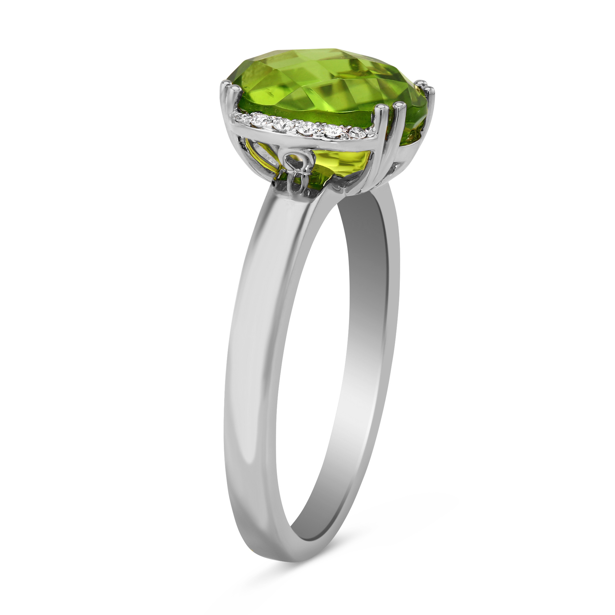 Oval Peridot & Diamond Demi Halo Ring in White Gold