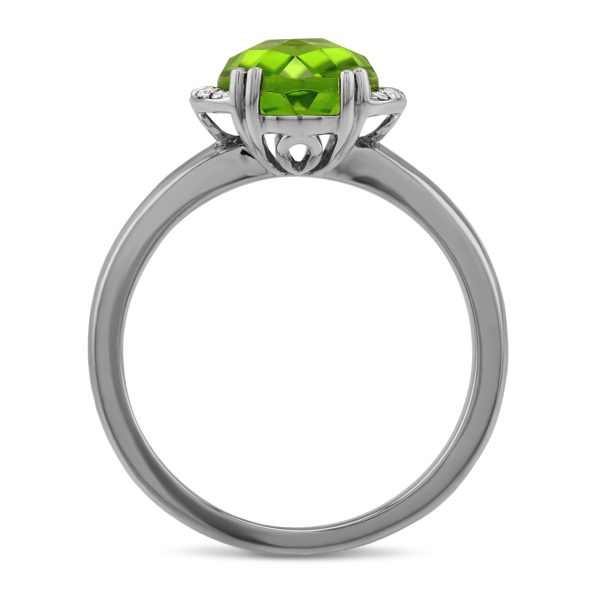 Oval Peridot & Diamond Demi Halo Ring in White Gold
