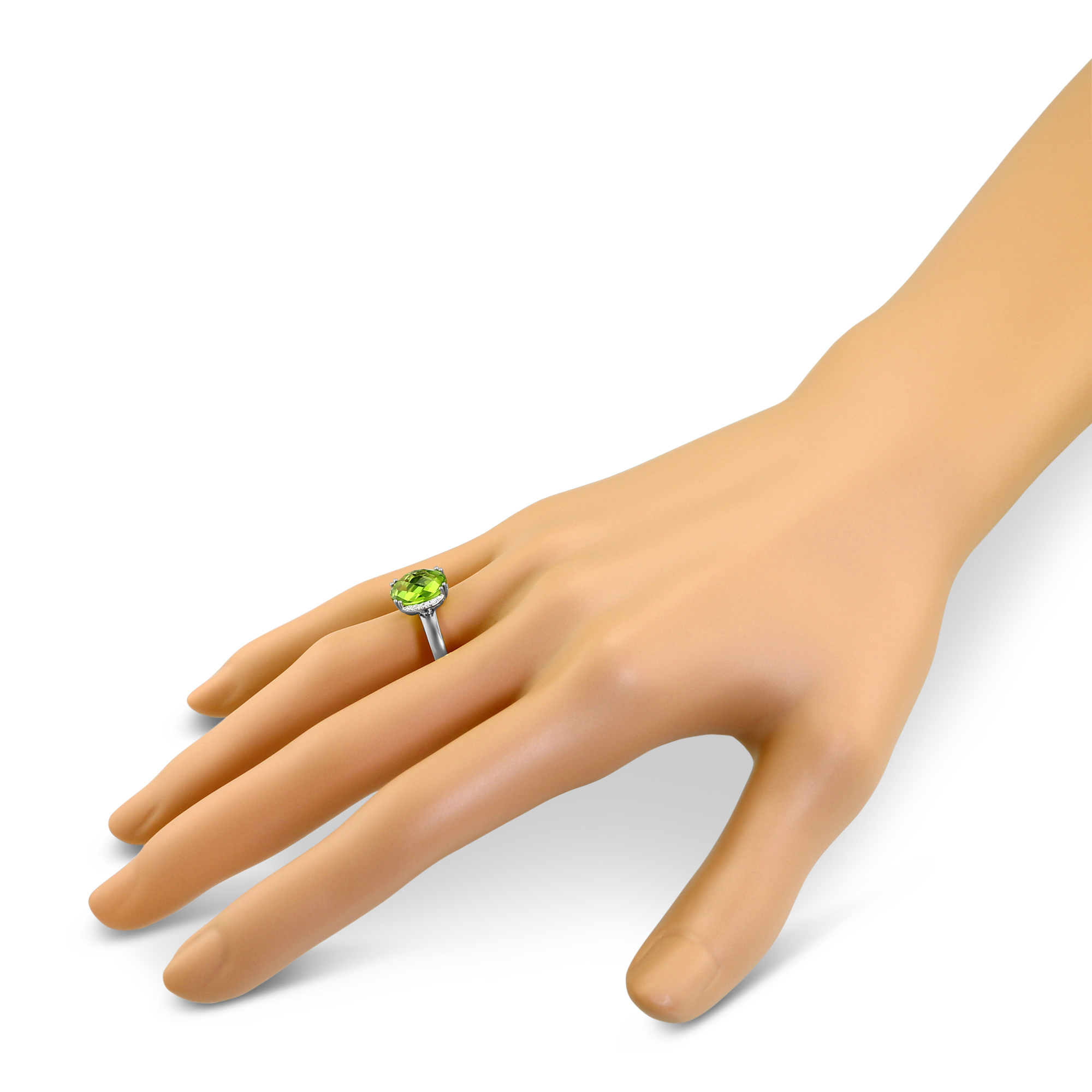 Oval Peridot & Diamond Demi Halo Ring in White Gold