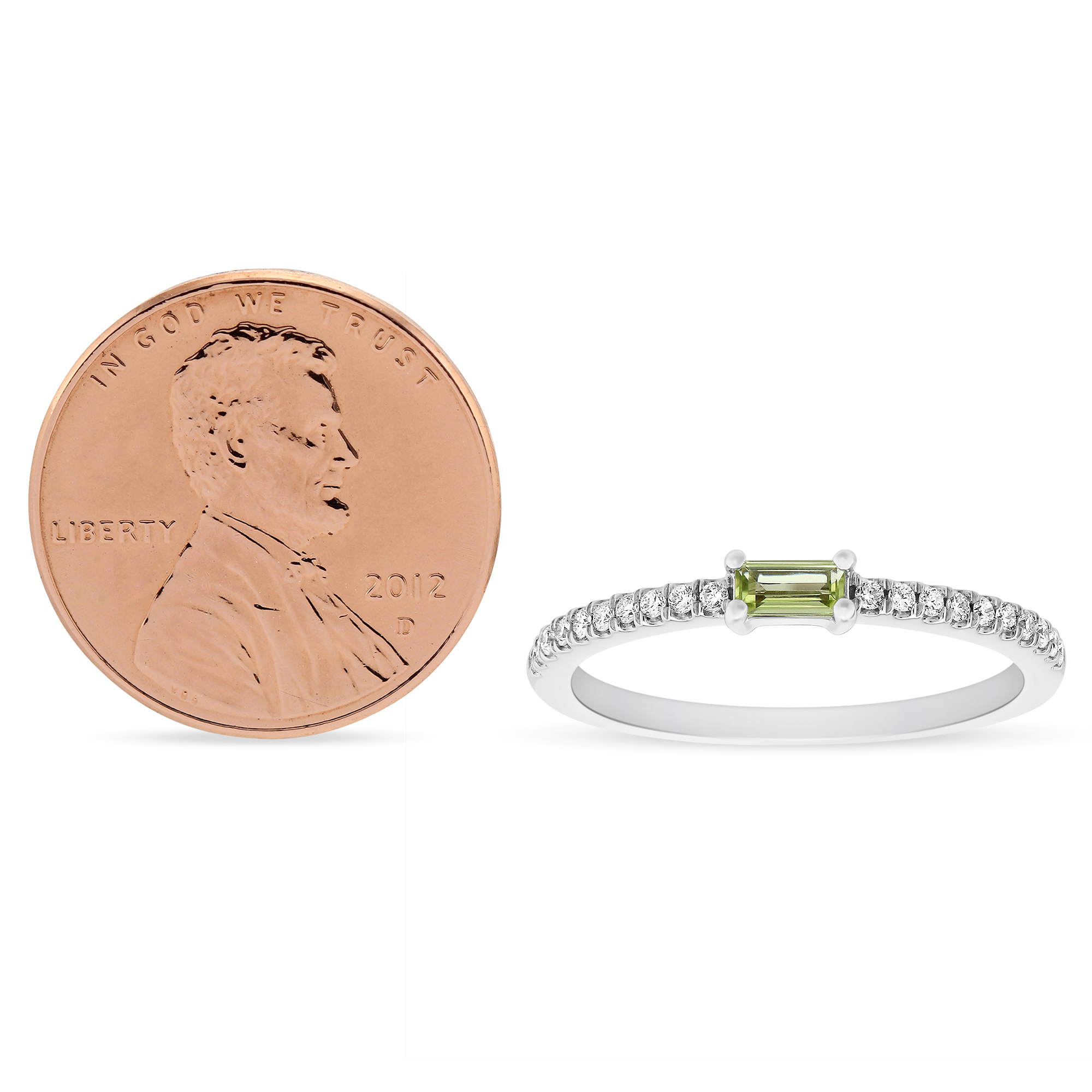 My Story Baguette Peridot & Diamond Ring in White Gold