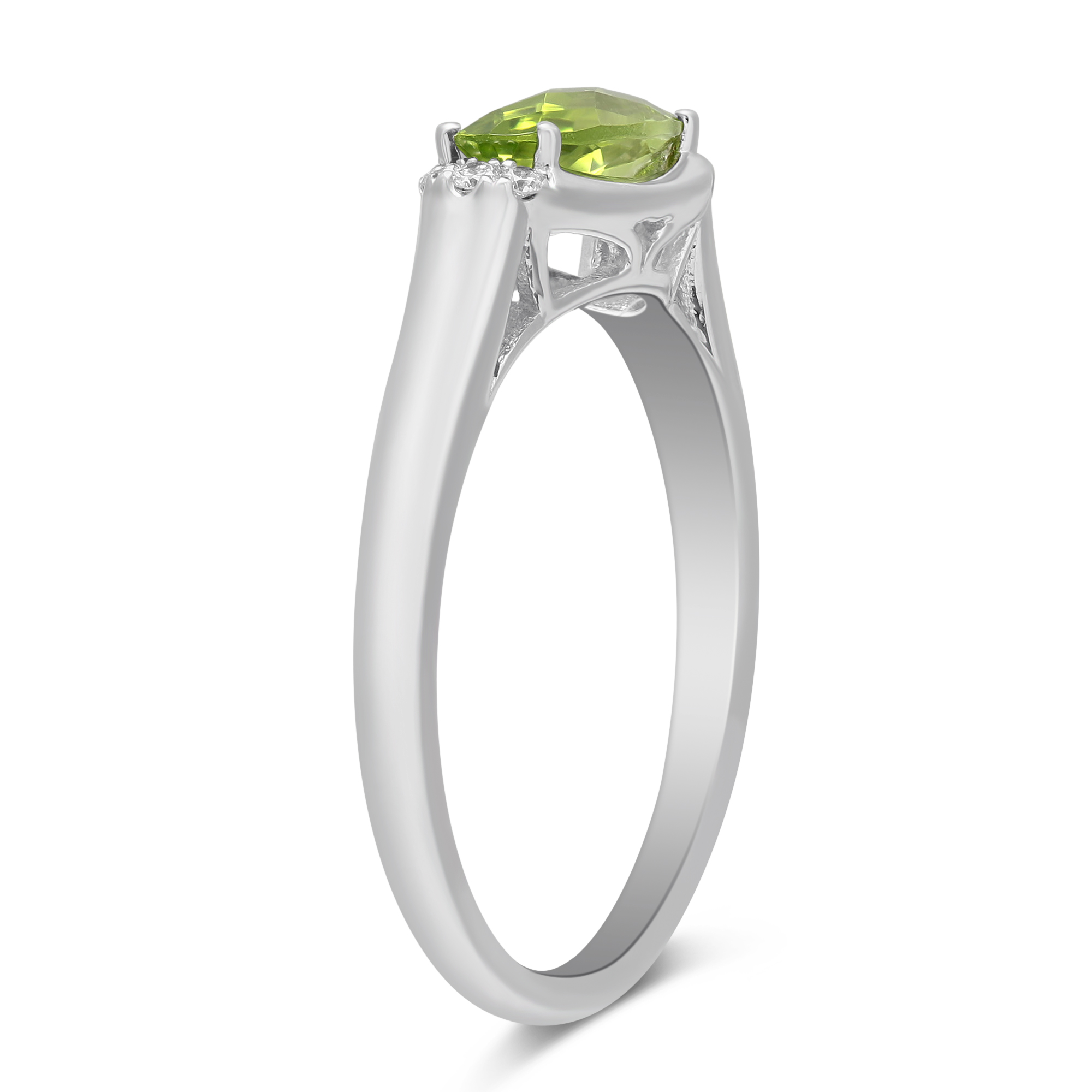 14K White Gold Oval Peridot & Diamond East West Ring