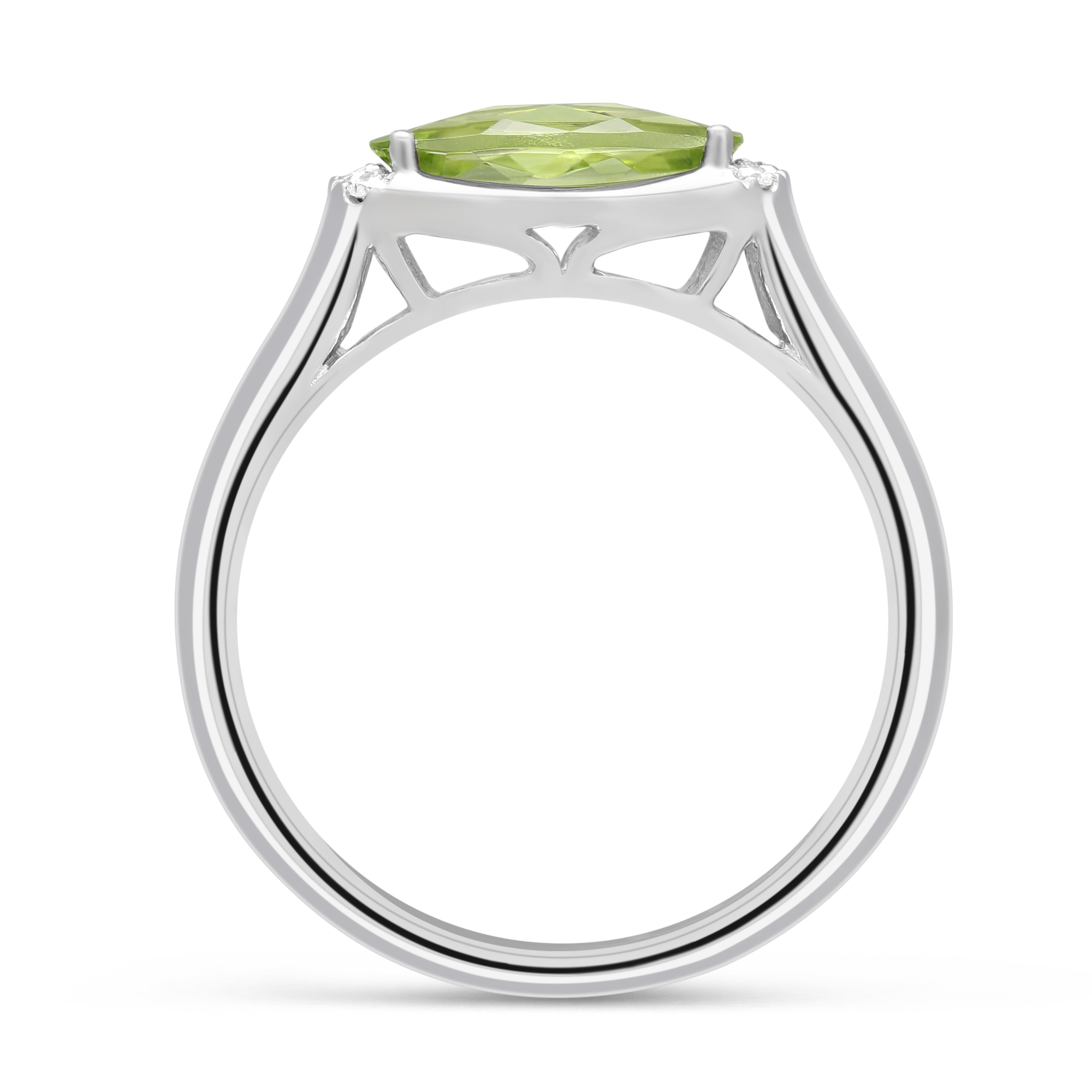 14K White Gold Oval Peridot & Diamond East West Ring