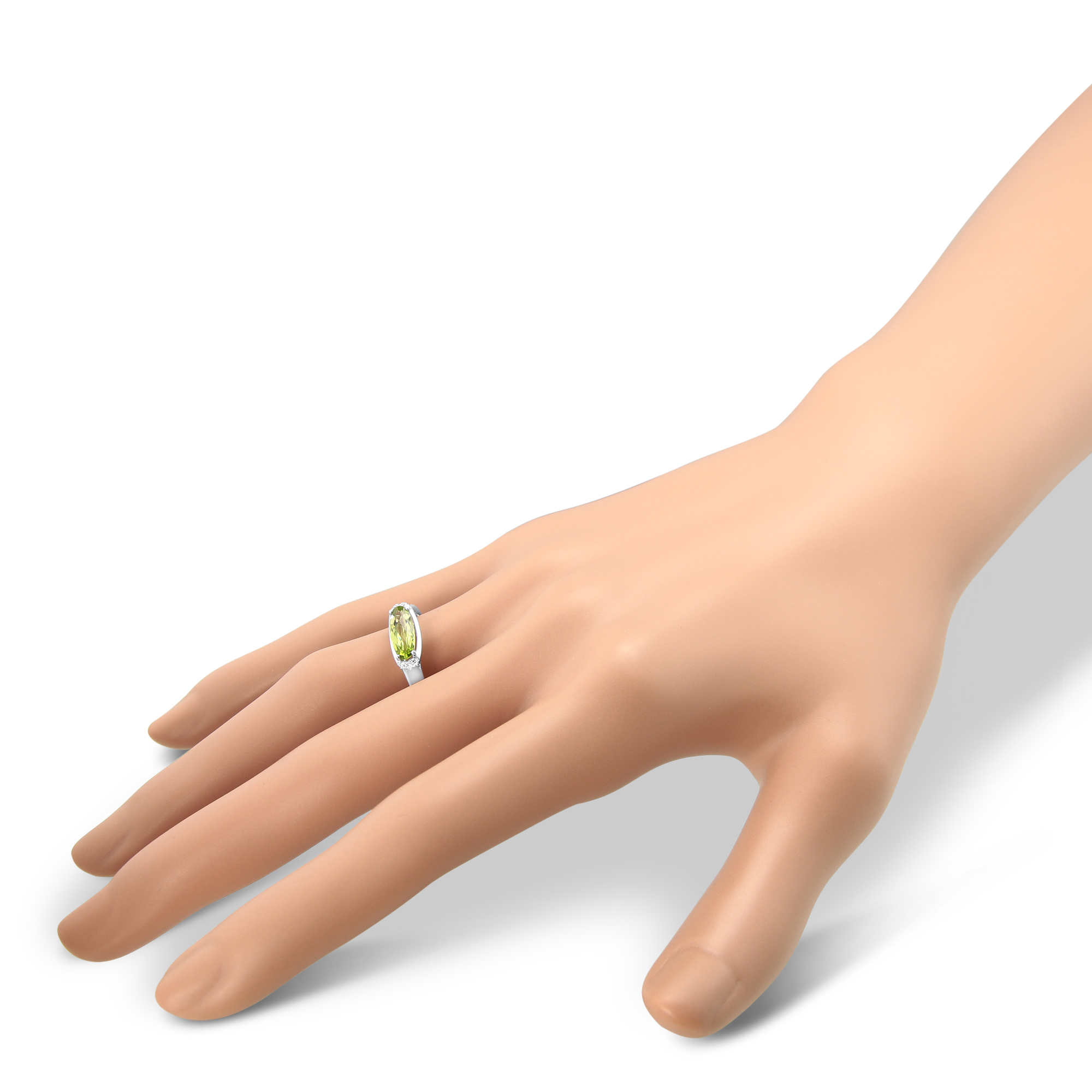 14K White Gold Oval Peridot & Diamond East West Ring
