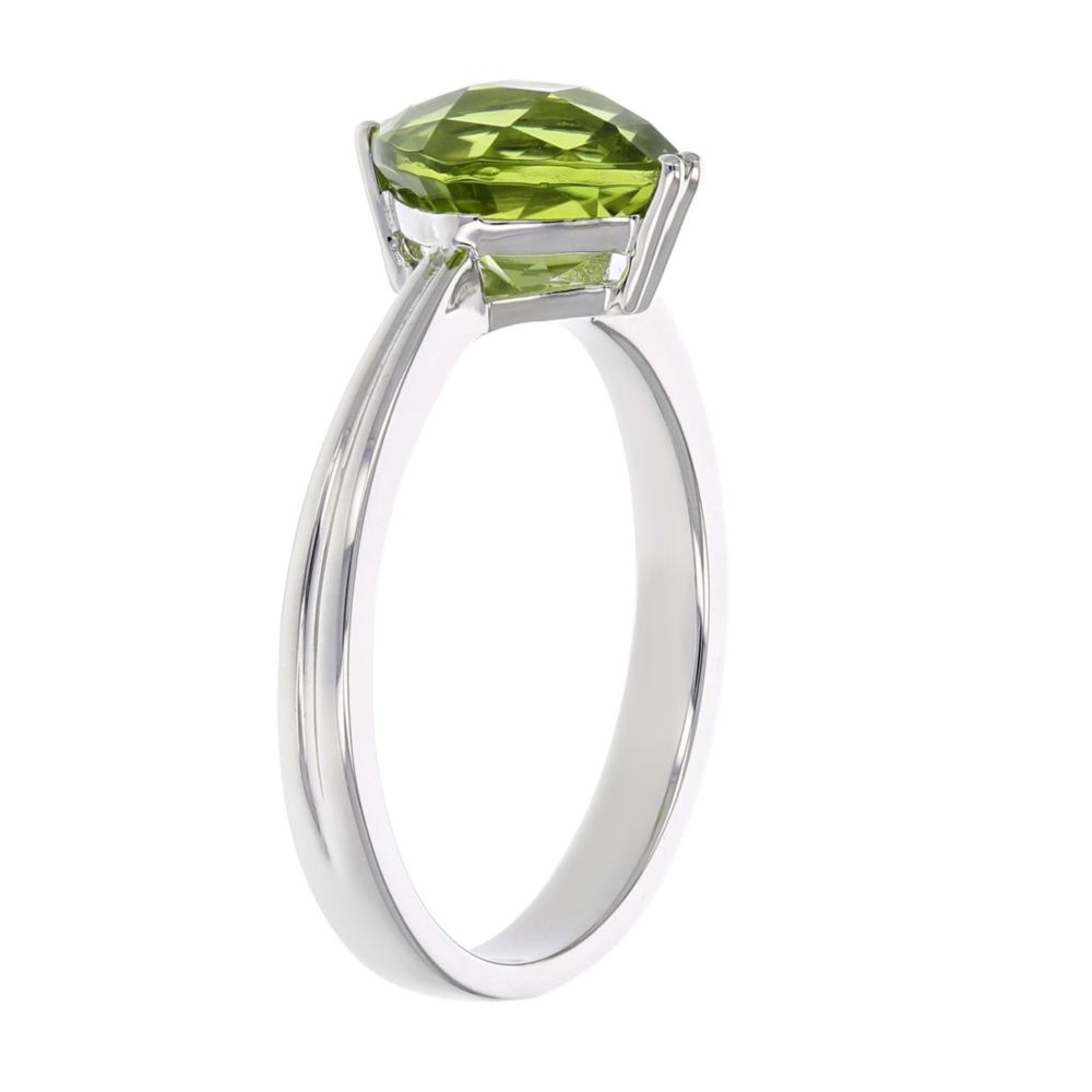 14K White Gold Checkerboard Cushion Peridot Ring