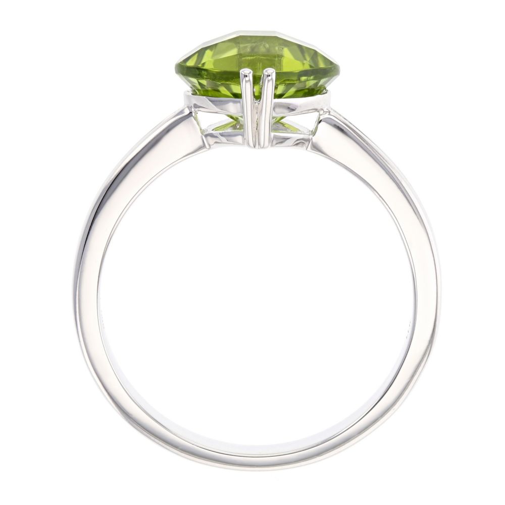 14K White Gold Checkerboard Cushion Peridot Ring