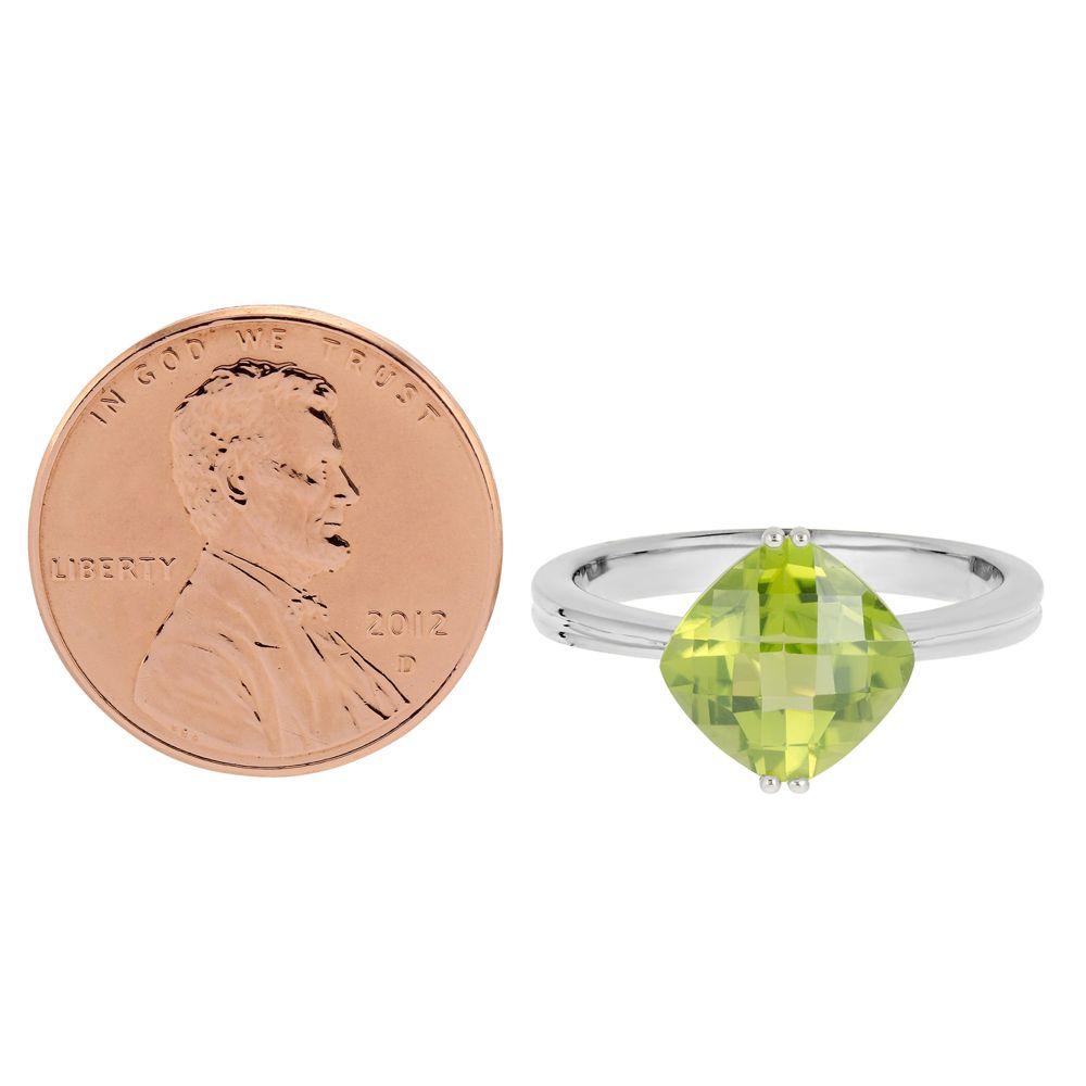 14K White Gold Checkerboard Cushion Peridot Ring