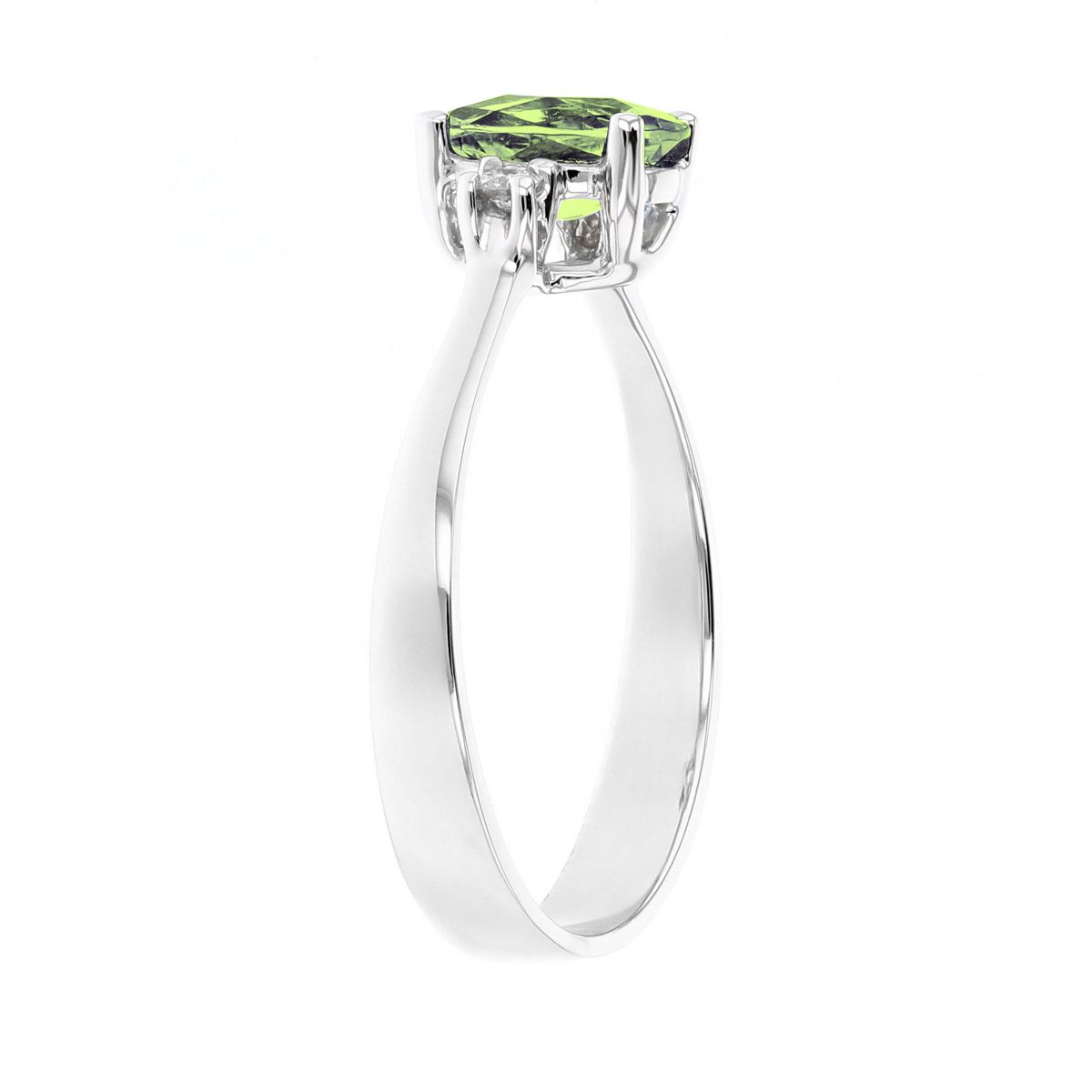 Checkerboard Oval Peridot & Diamond 3 Stone Ring in White Gold