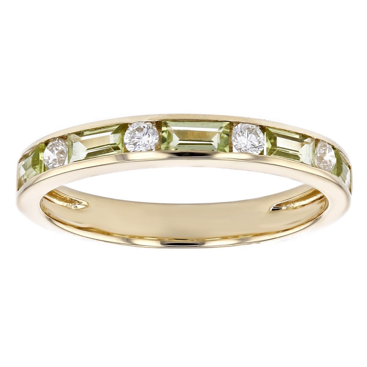 Baguette Peridot & Diamond Alternating Channel Set Ring in Yellow Gold