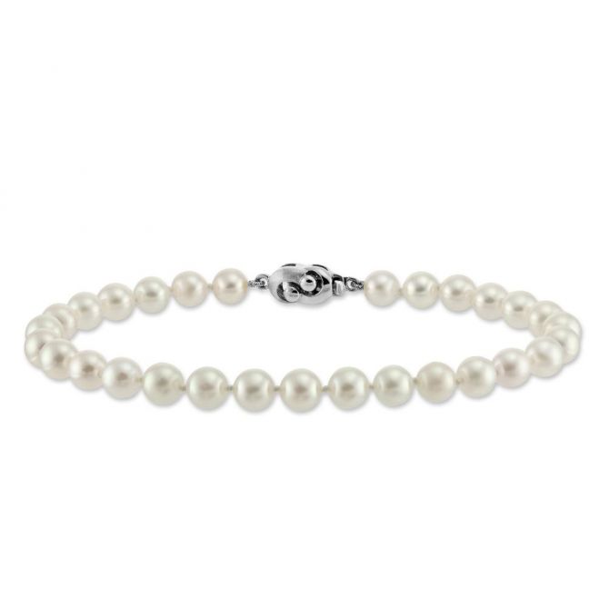 Akoya Cultured Pearl Bracelet, 5.5x6mm in White Gold