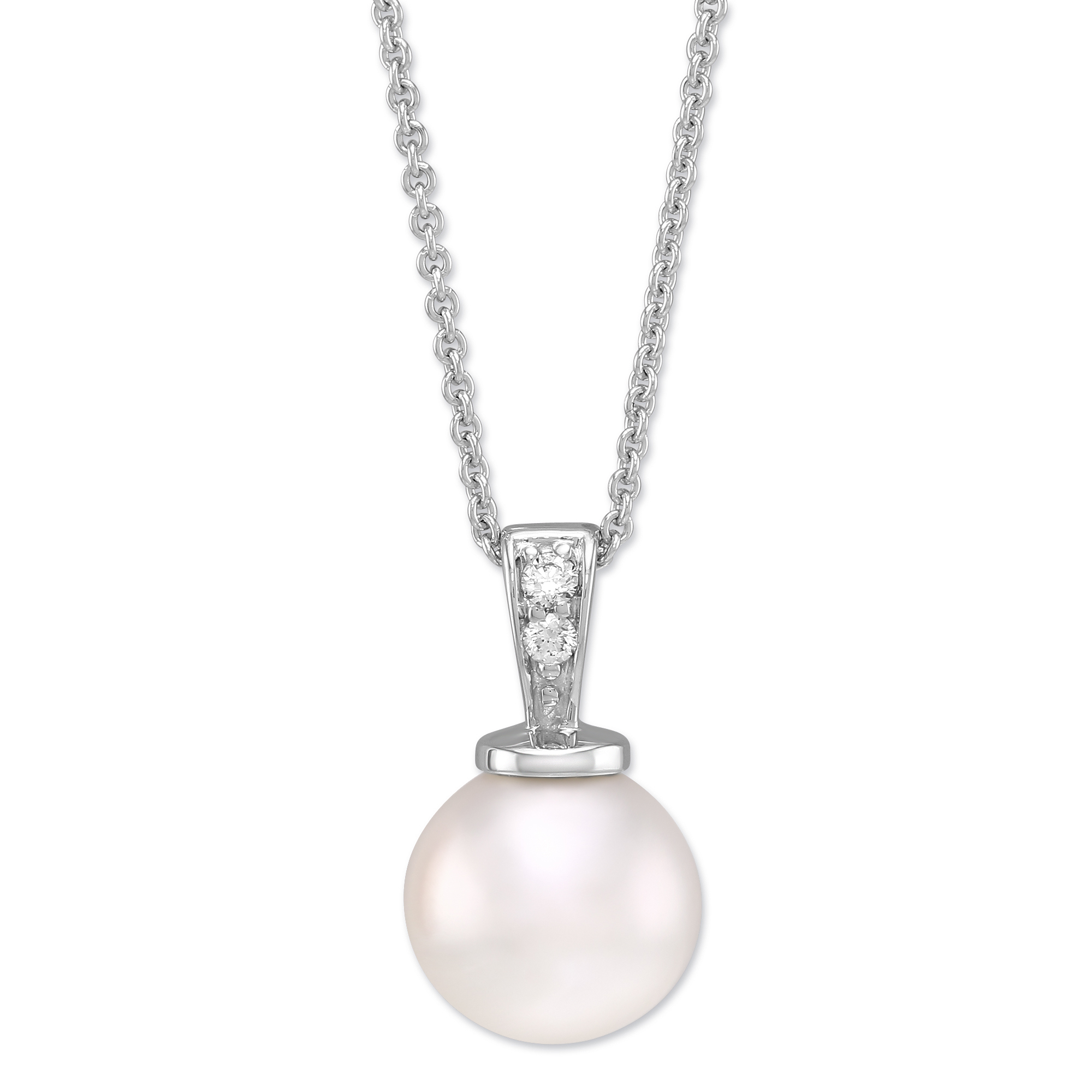 Freshwater Cultured Pearl and Diamond Pendant in White Gold, 18