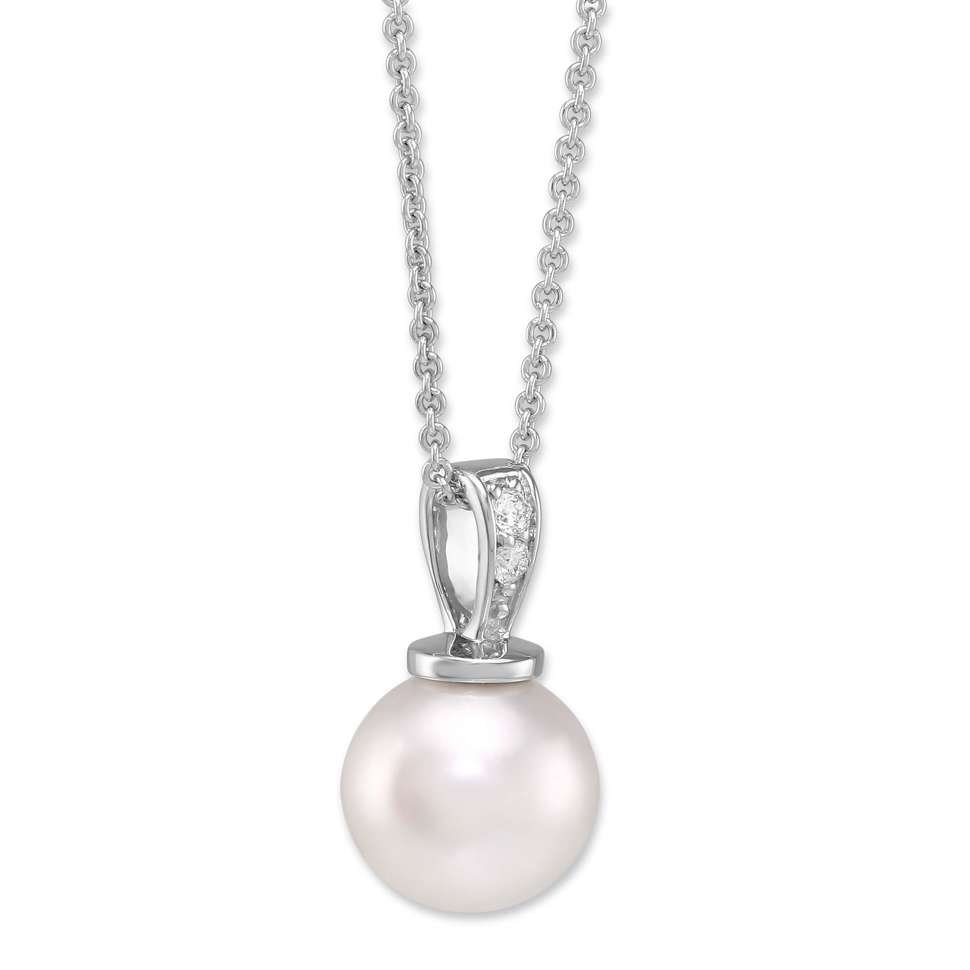 Freshwater Cultured Pearl and Diamond Pendant in White Gold, 18