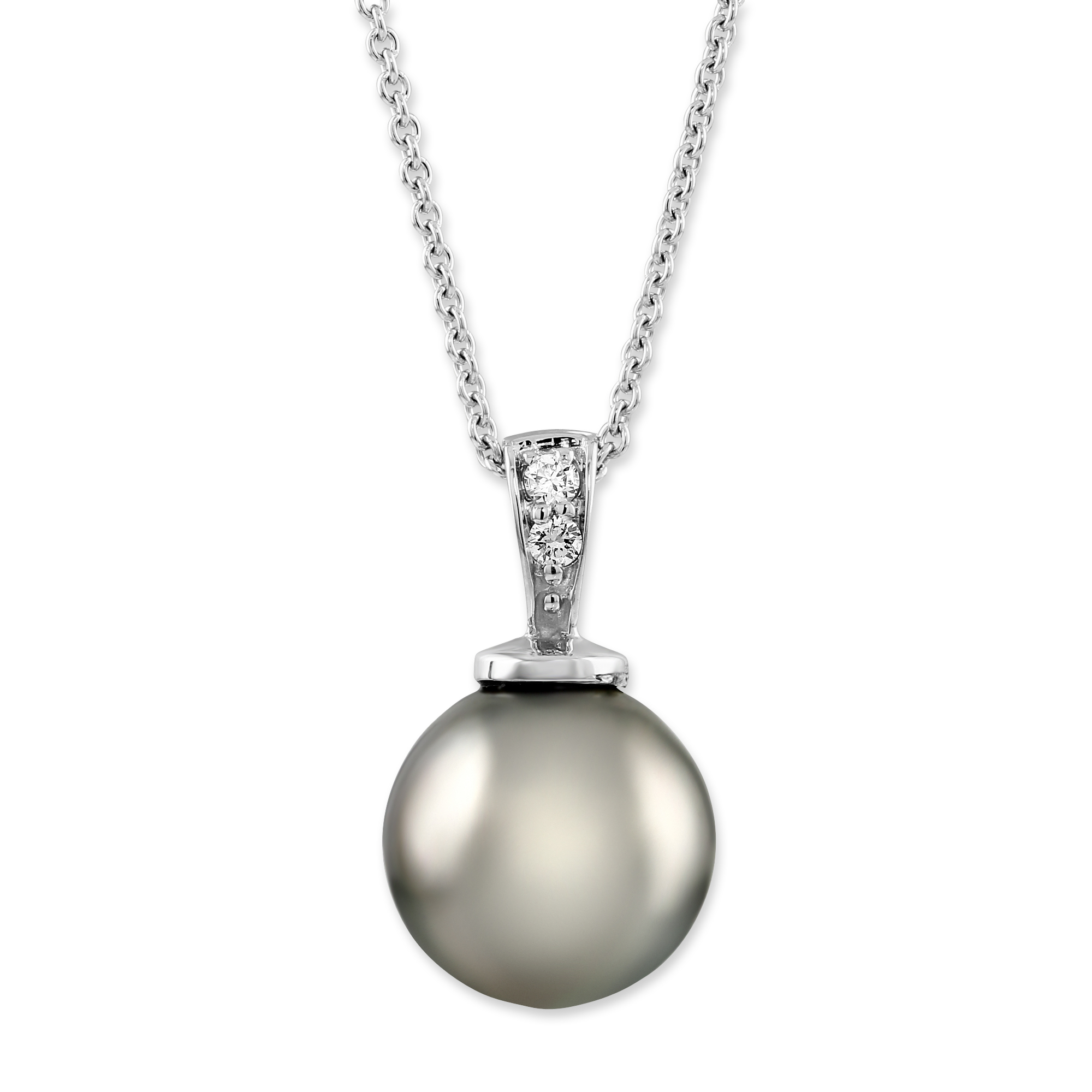 Tahitian Cultured Pearl & Diamond Pendant in White Gold, 18