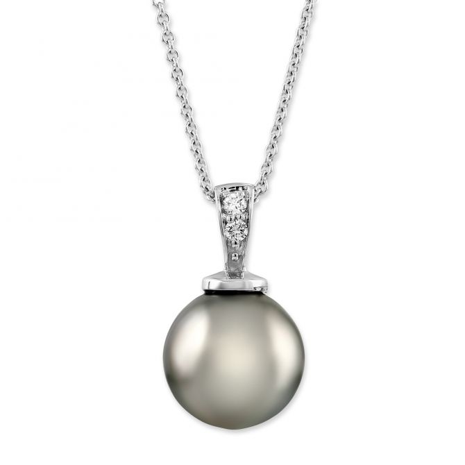 Tahitian Cultured Pearl & Diamond Pendant in White Gold, 18"