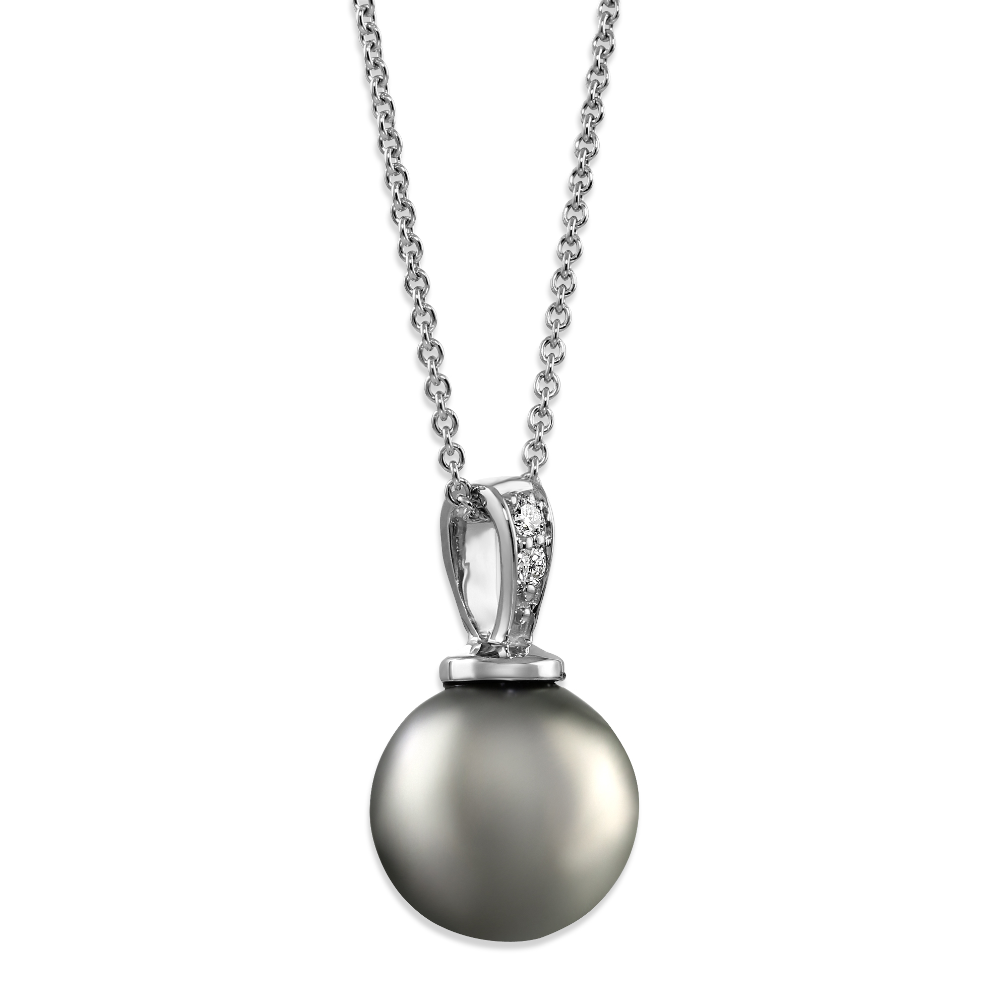 Tahitian Cultured Pearl & Diamond Pendant in White Gold, 18