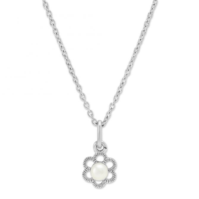 Sterling Silver Child's Freshwater Cultured Pearl Flower Pendant, 15"