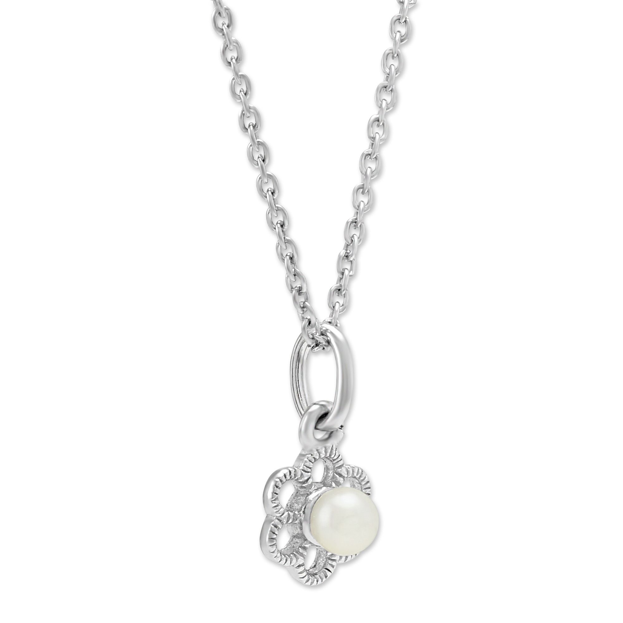 Sterling Silver Child's Freshwater Cultured Pearl Flower Pendant, 15