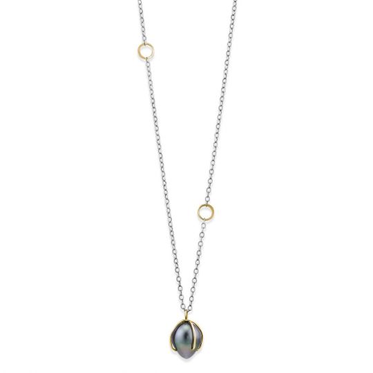 Melissa Joy Manning Sterling Silver Black Tahitian Cultured Pearl Cage Pendant 18 Borsheims - Sterling Silver Pearl Cage Pendant