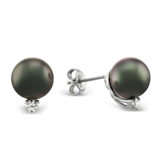 Tahitian Cultured Pearl Diamond Stud Earrings In White Gold By Tara Pearls Tahitian Cultured Pearl Diamond Stud Earrings In White Gold By Tara Pearls