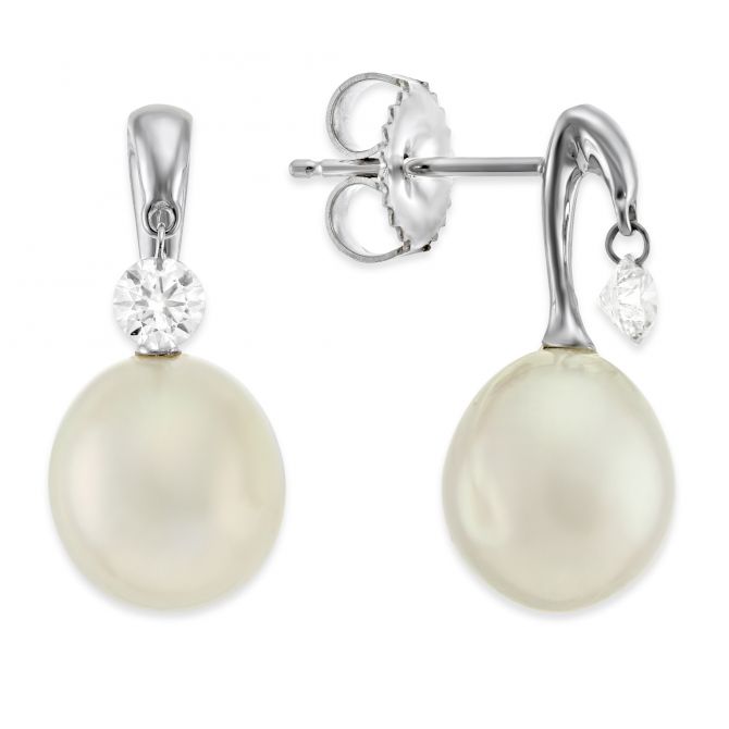 TARA Pearls Dancing Diamond & 9x10mm South Sea Cultured Pearl Earrings in White Gold