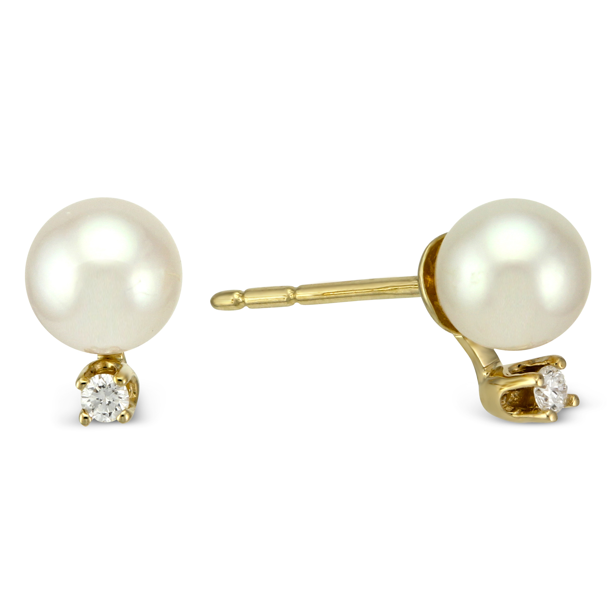 TARA Pearls 5mm White Cultured Pearl & Diamond Stud Earrings in Yellow Gold